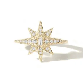 10K Gold North Star Pave Diamond Ring