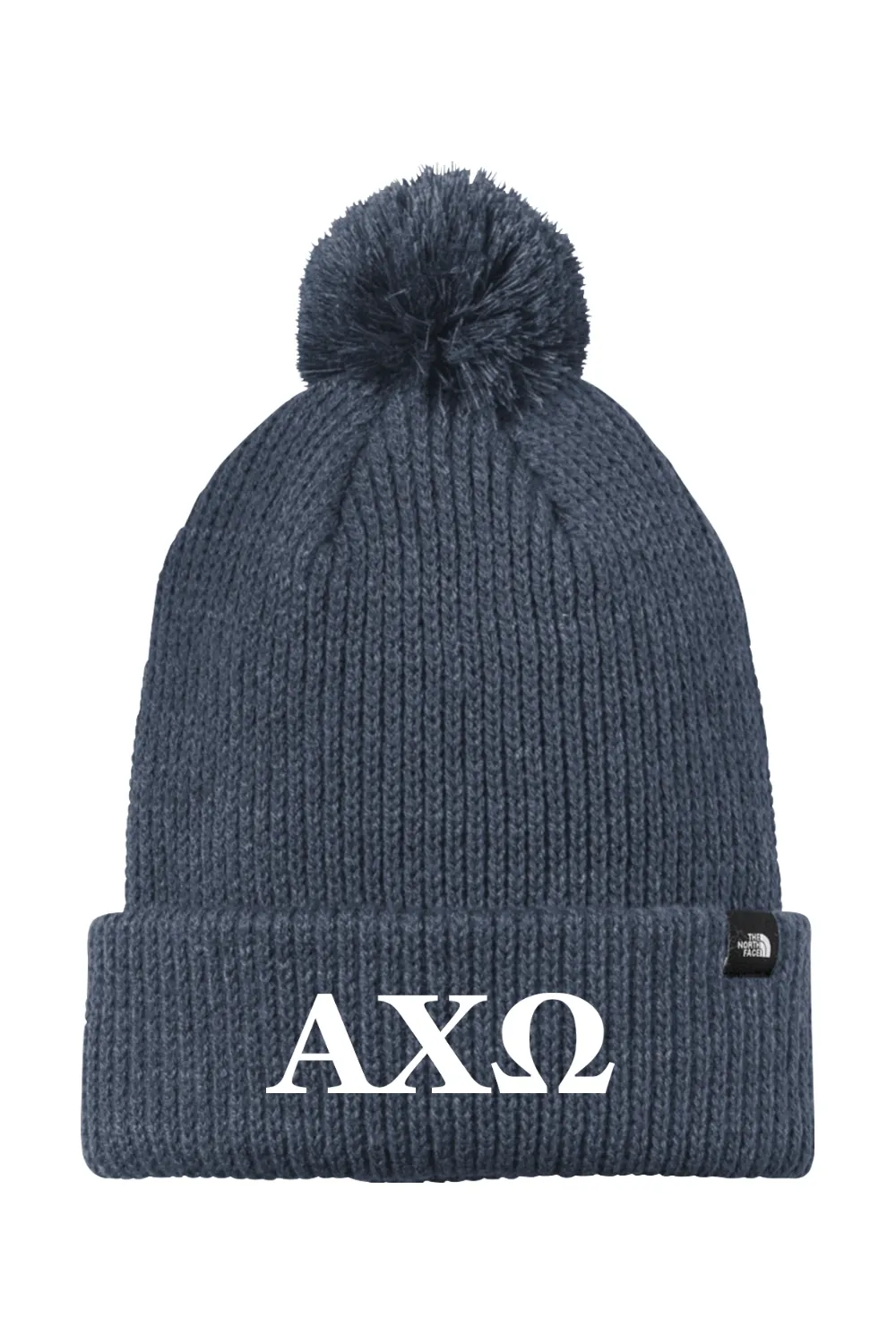 Alpha Chi Omega - North Face Pom Beanie - White Embroidered Letters