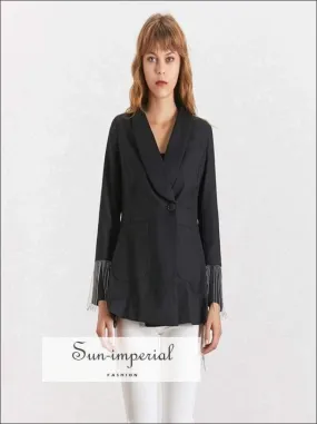 Backless Blazer - Women Long Sleeve Black Blazer