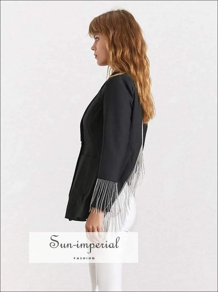 Backless Blazer - Women Long Sleeve Black Blazer