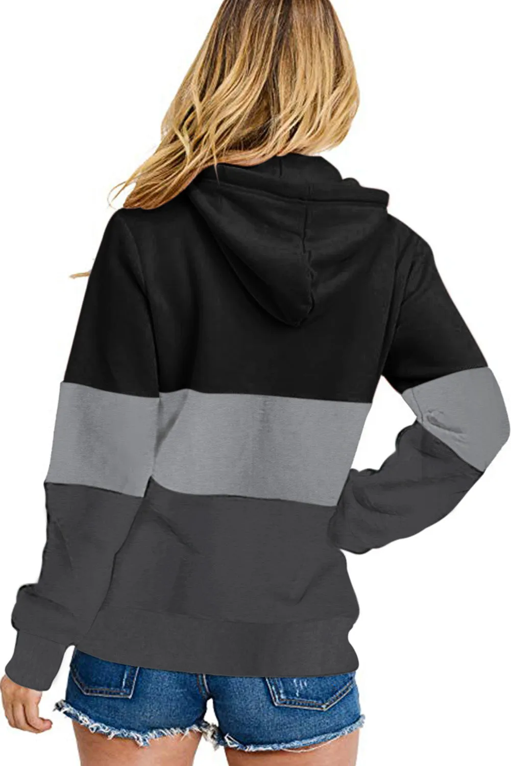 Black Color Block Zipped Neck Hoodie