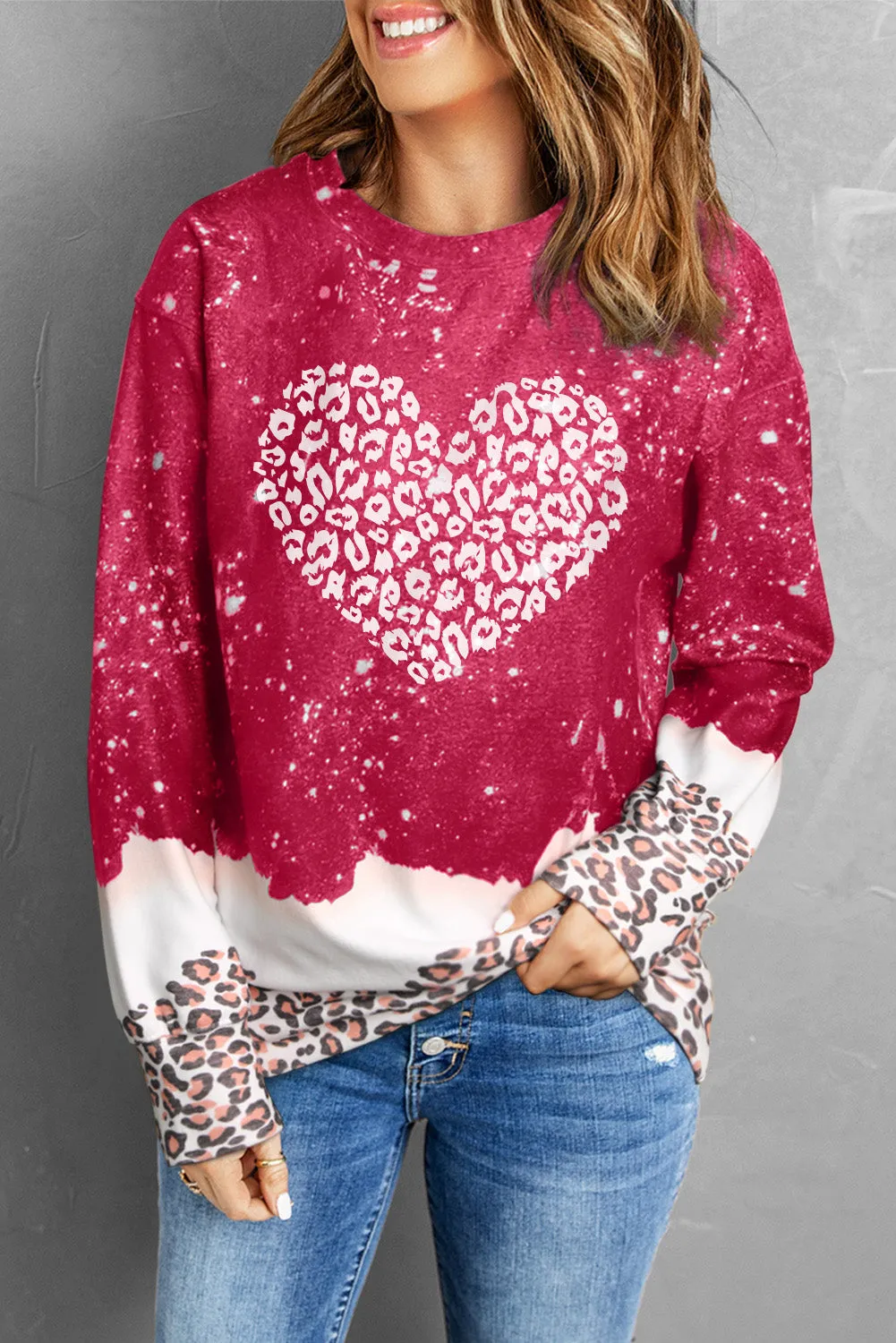 Bleached Heart Graphic Pullover Sweatshirt