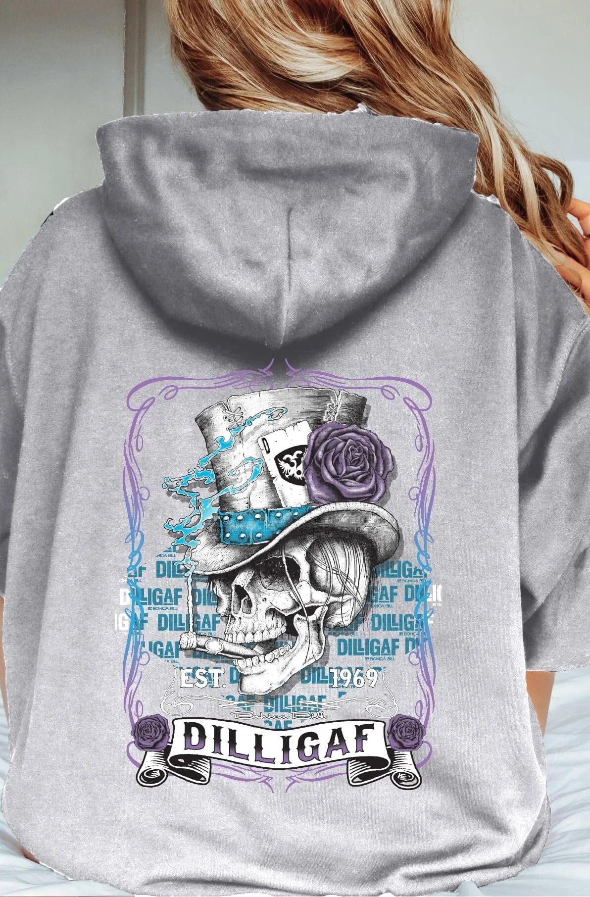 Blue and Purple Scroll Skull Pullover Hoody