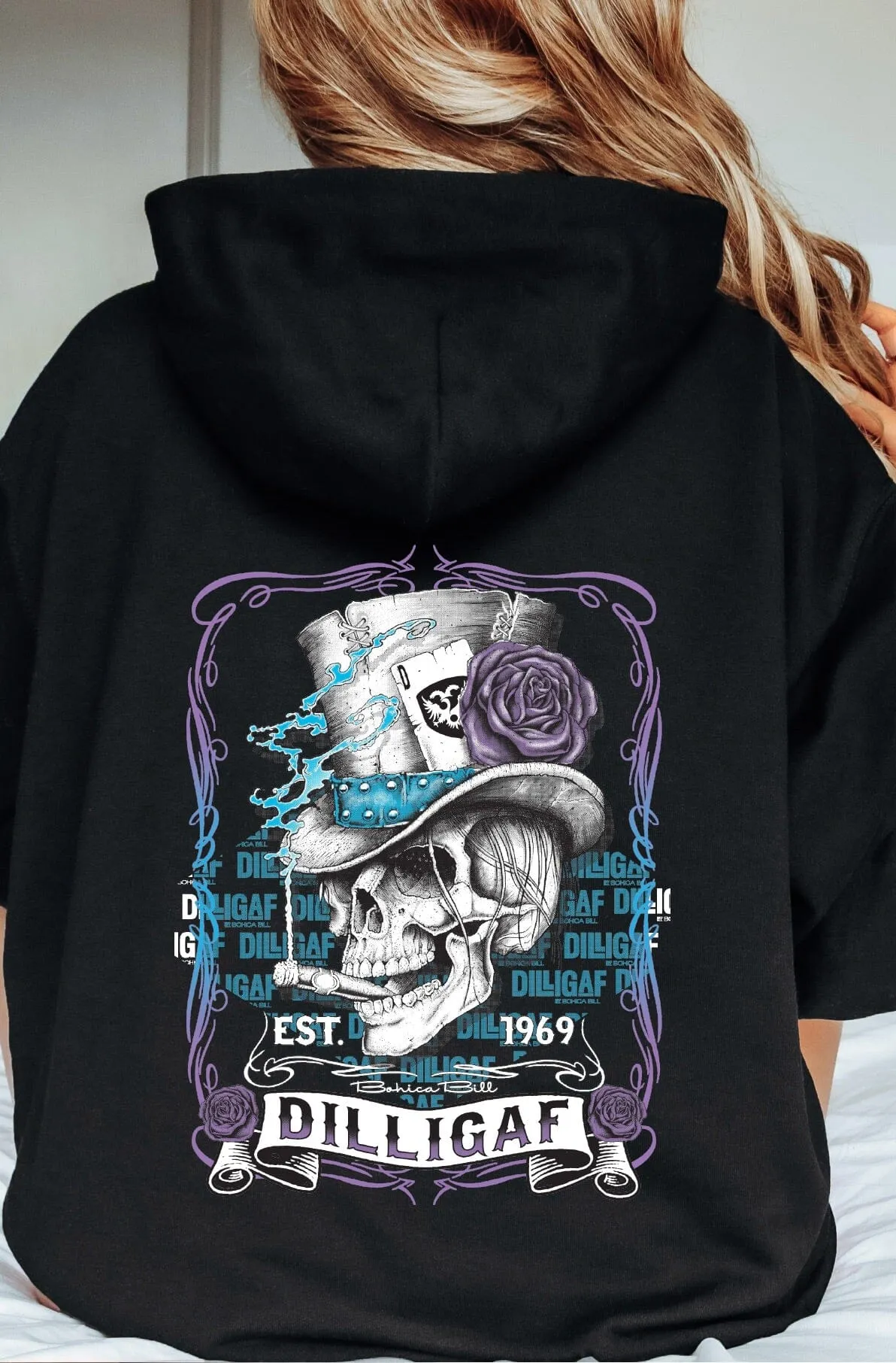 Blue and Purple Scroll Skull Pullover Hoody