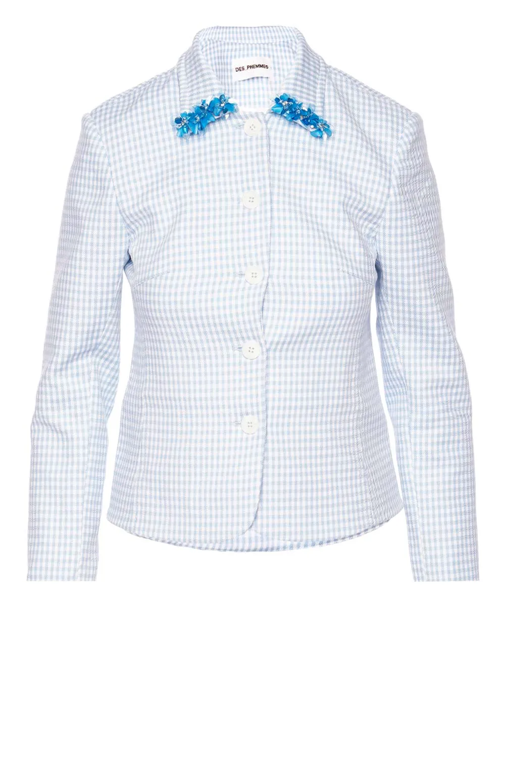 Blue Gingham Fitted Blazer