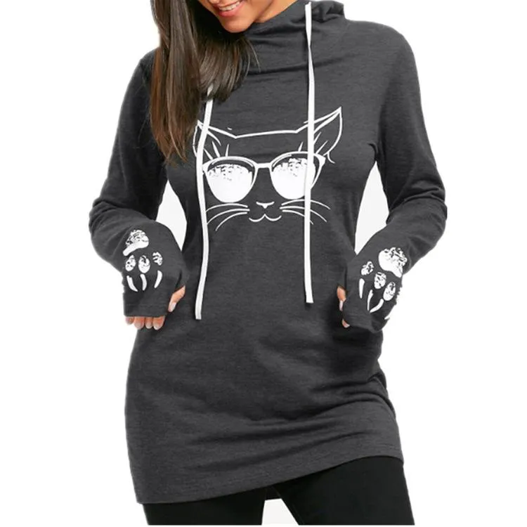 Cat Face & Paws Pullover Hoodie