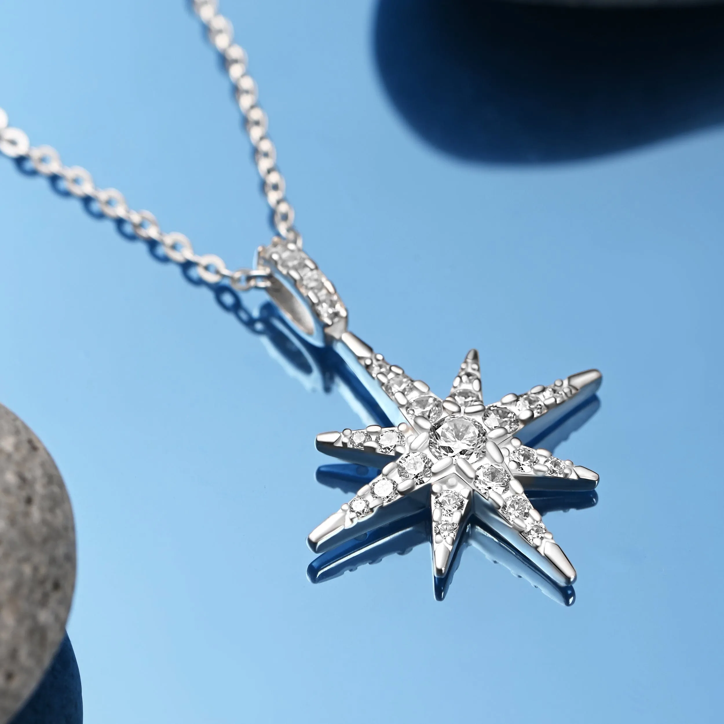 CZ Celestial North Star Necklace Silver