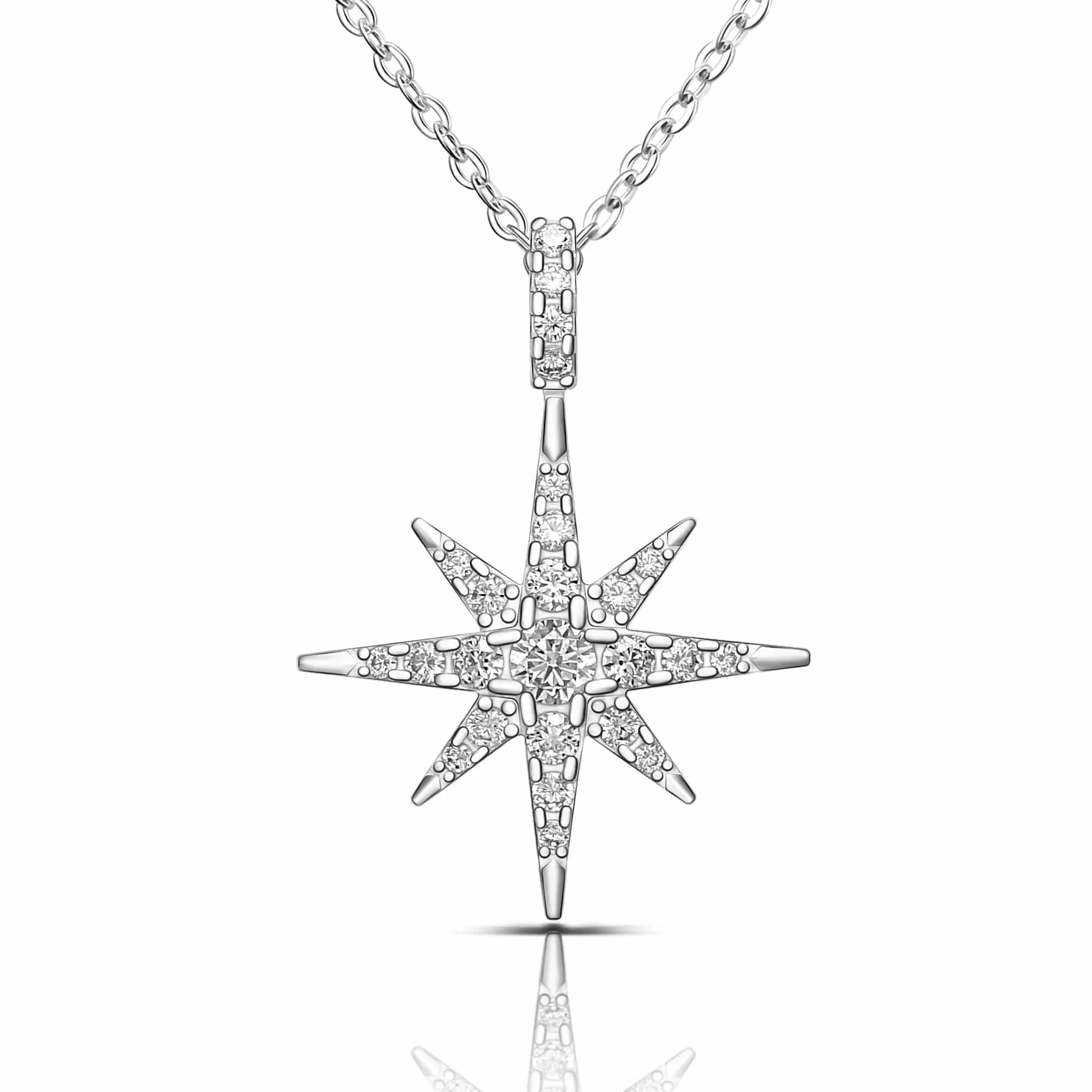 CZ Celestial North Star Necklace Silver