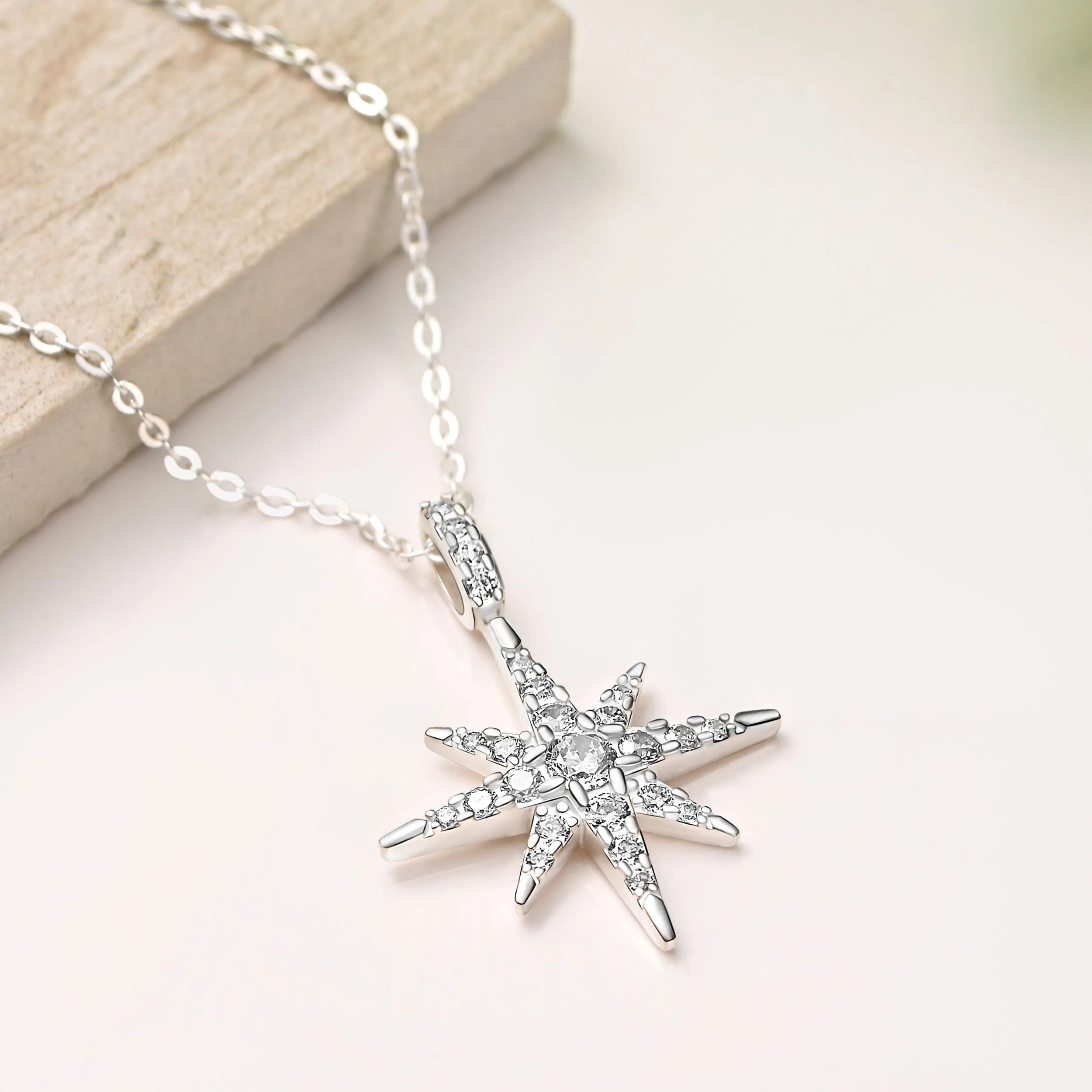 CZ Celestial North Star Necklace Silver