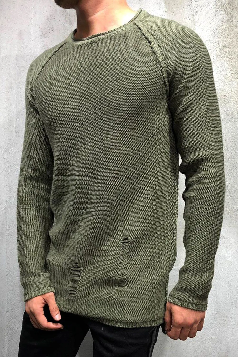 Destroyed Pullover Khaki 7026