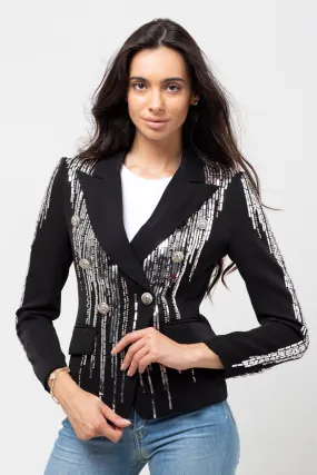 EMBELLISHED SILVER BUTTON BLAZER