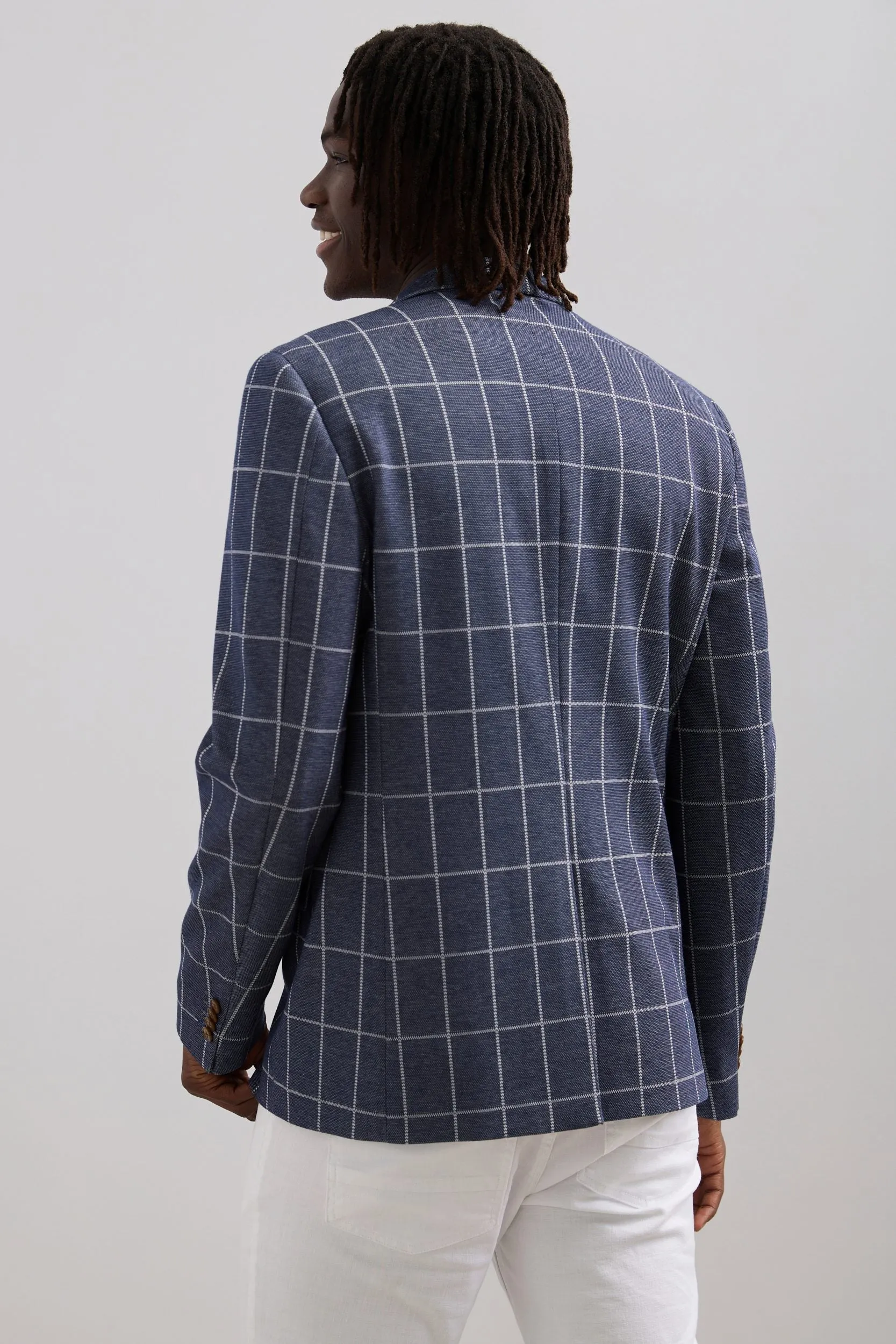 Fitted Windowpane Knit Blazer