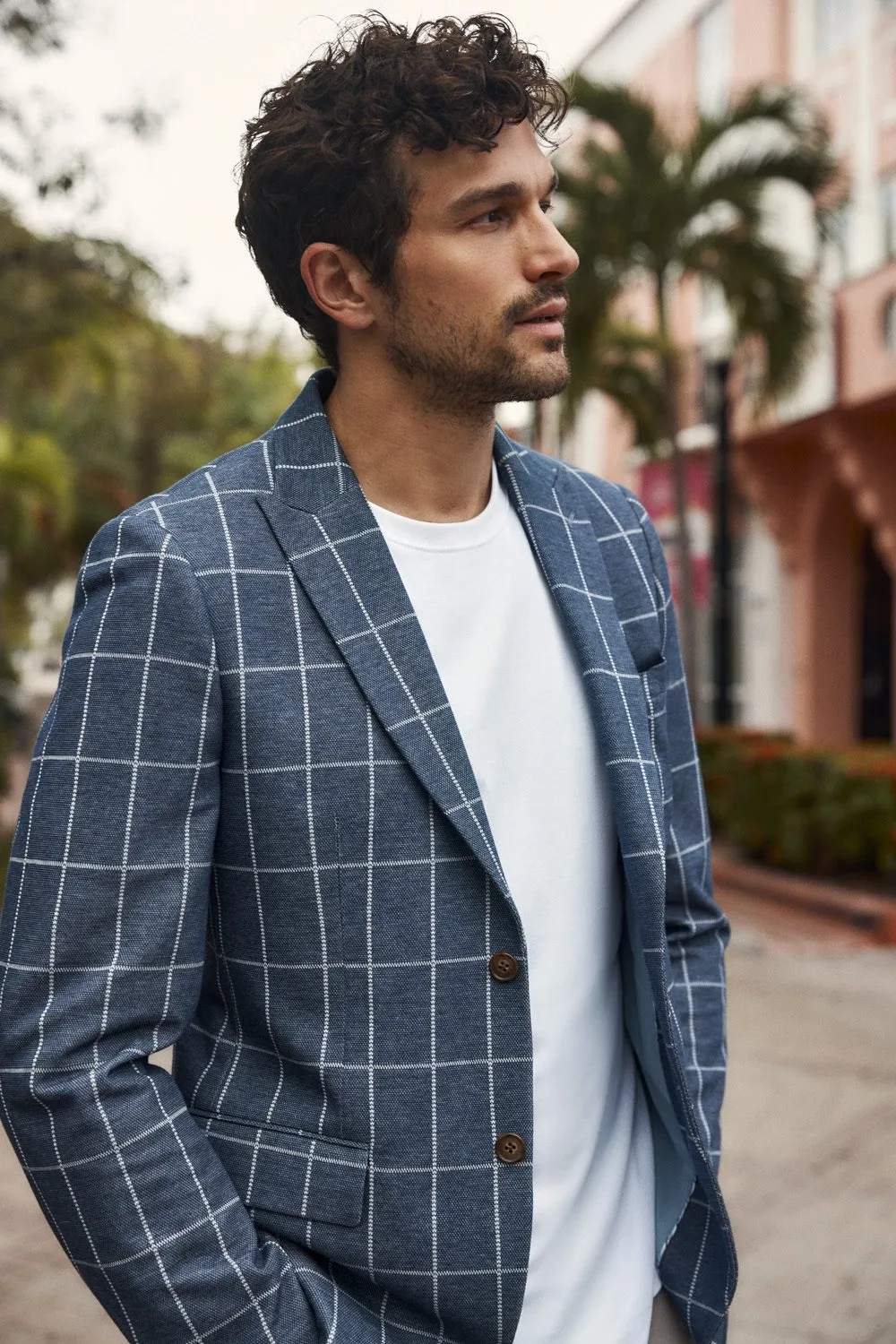 Fitted Windowpane Knit Blazer