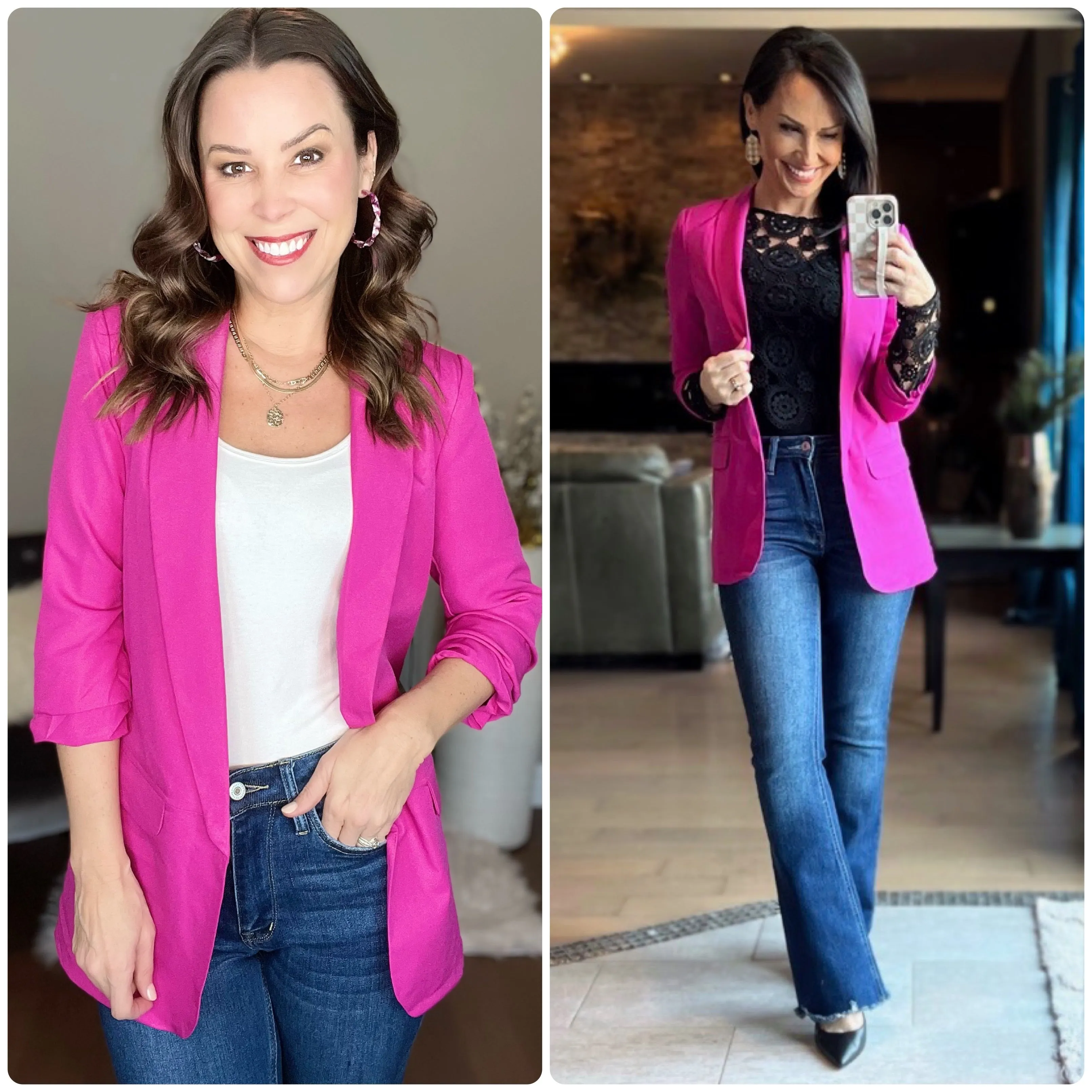 Fuchsia 3/4 Sleeve Blazer