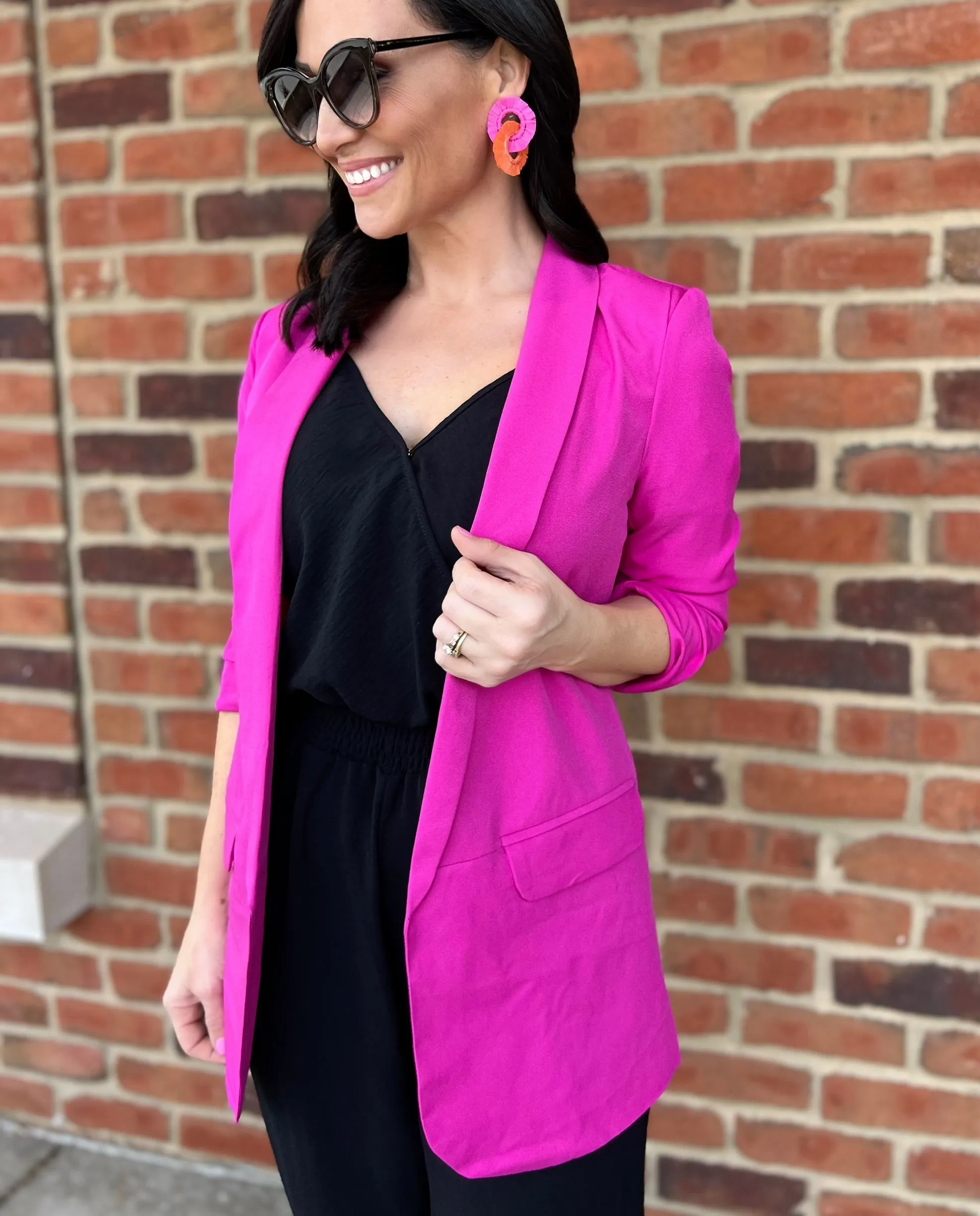 Fuchsia 3/4 Sleeve Blazer