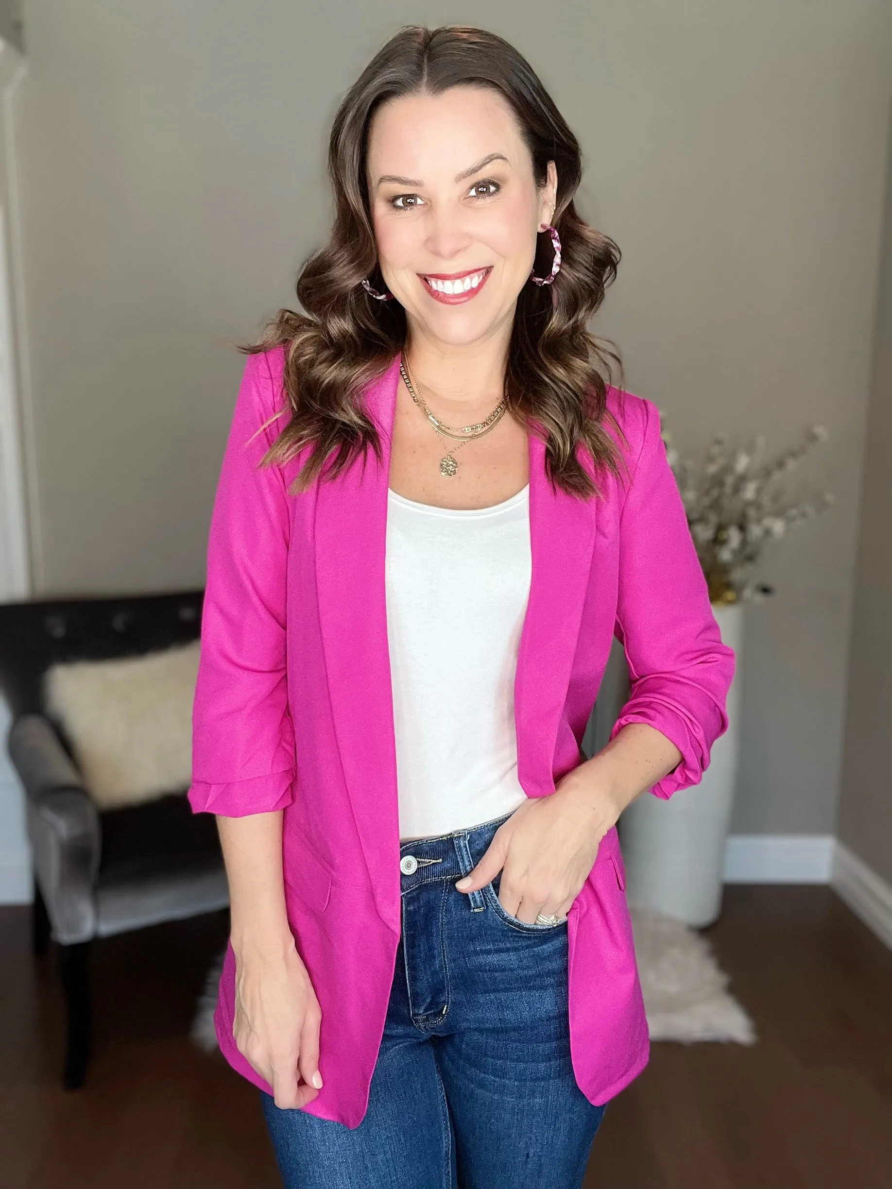 Fuchsia 3/4 Sleeve Blazer