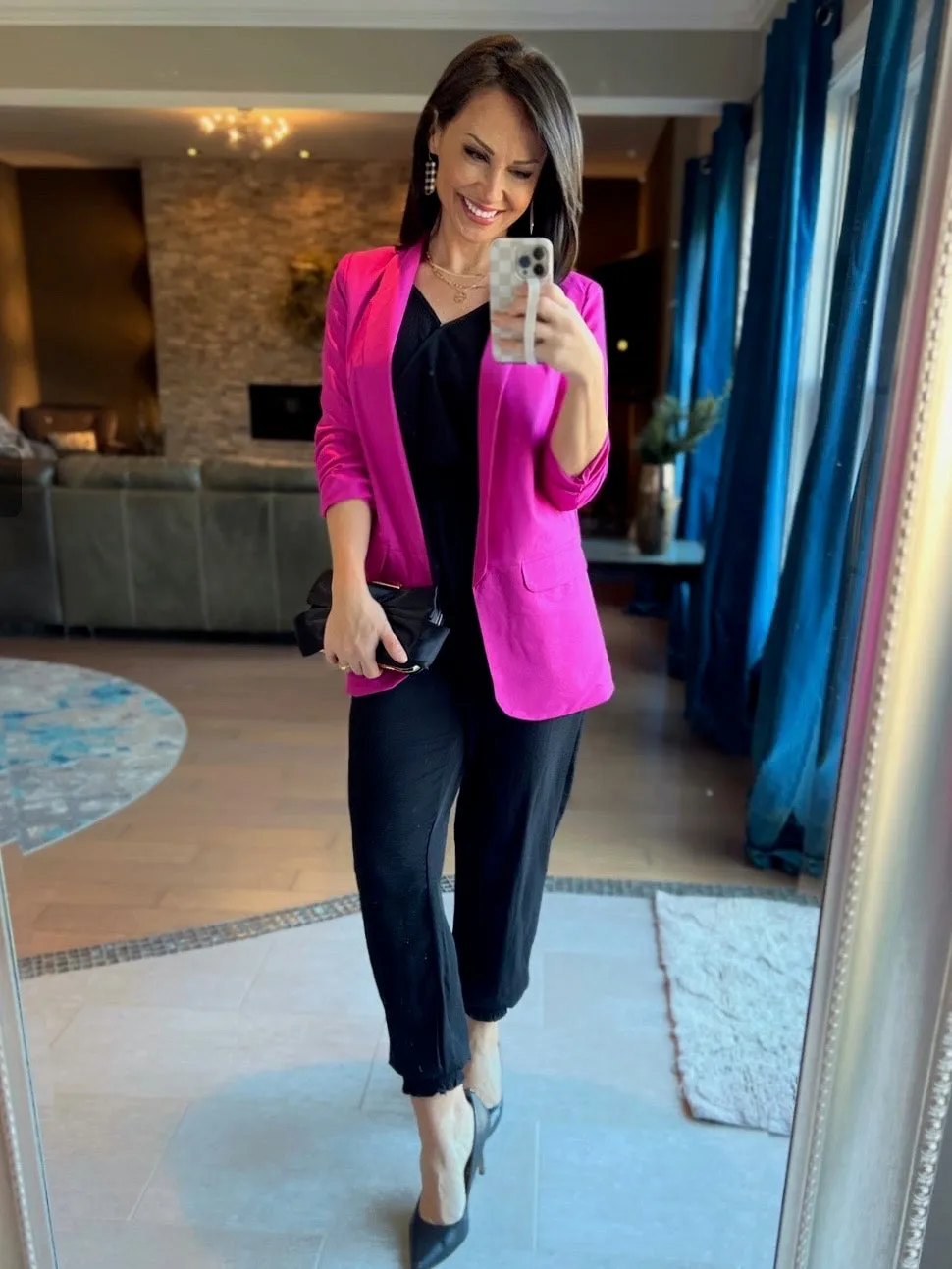 Fuchsia 3/4 Sleeve Blazer