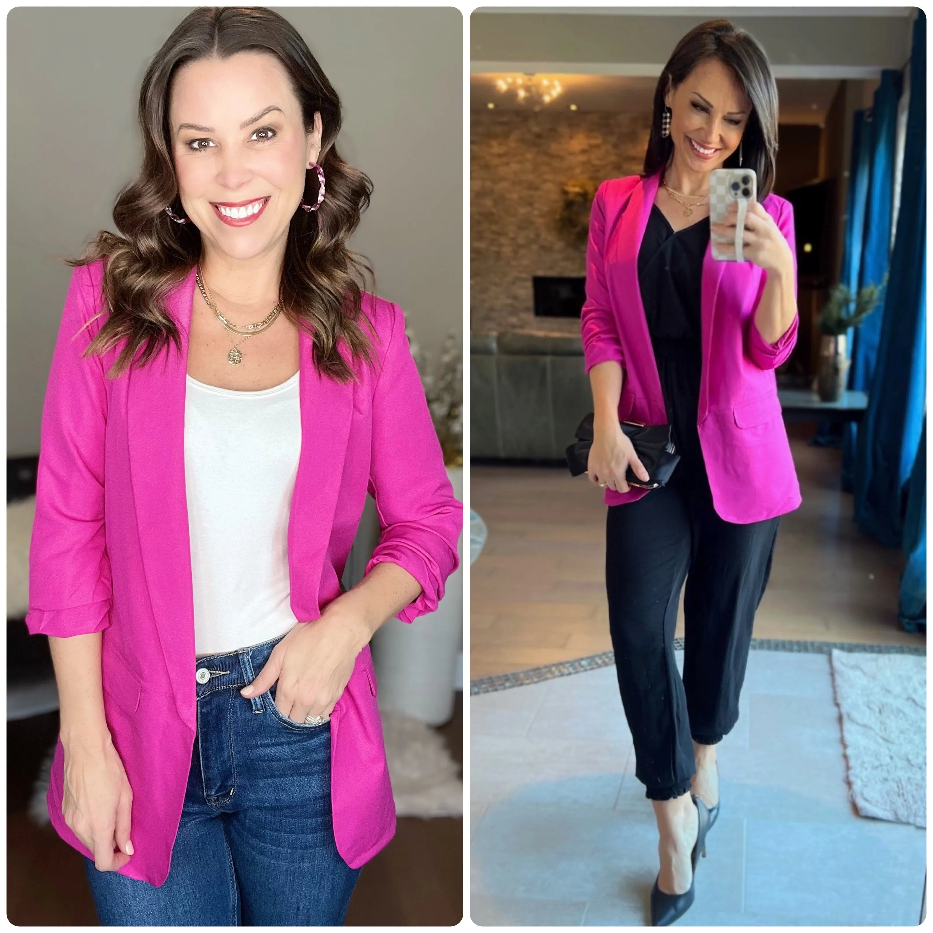 Fuchsia 3/4 Sleeve Blazer