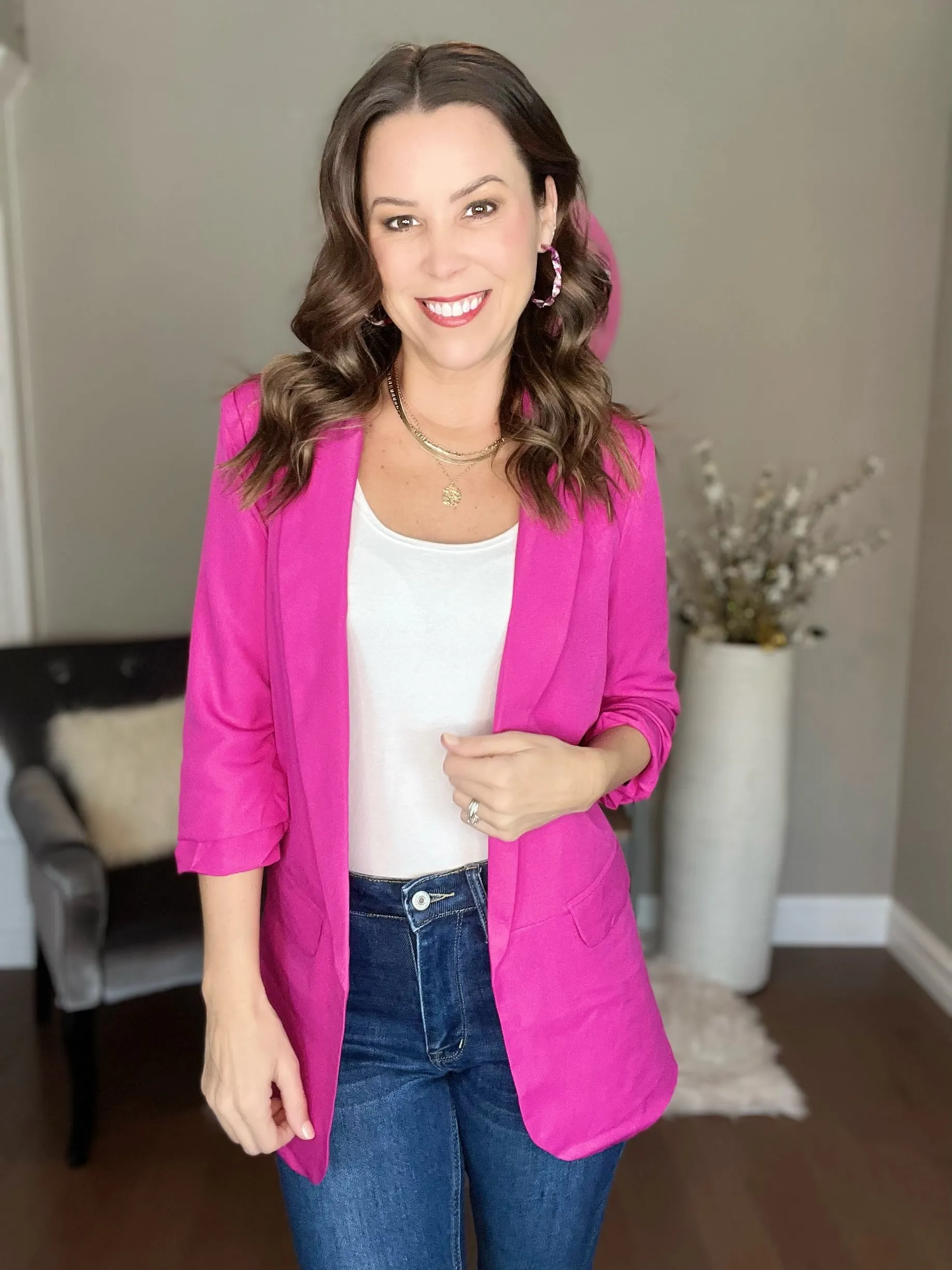 Fuchsia 3/4 Sleeve Blazer