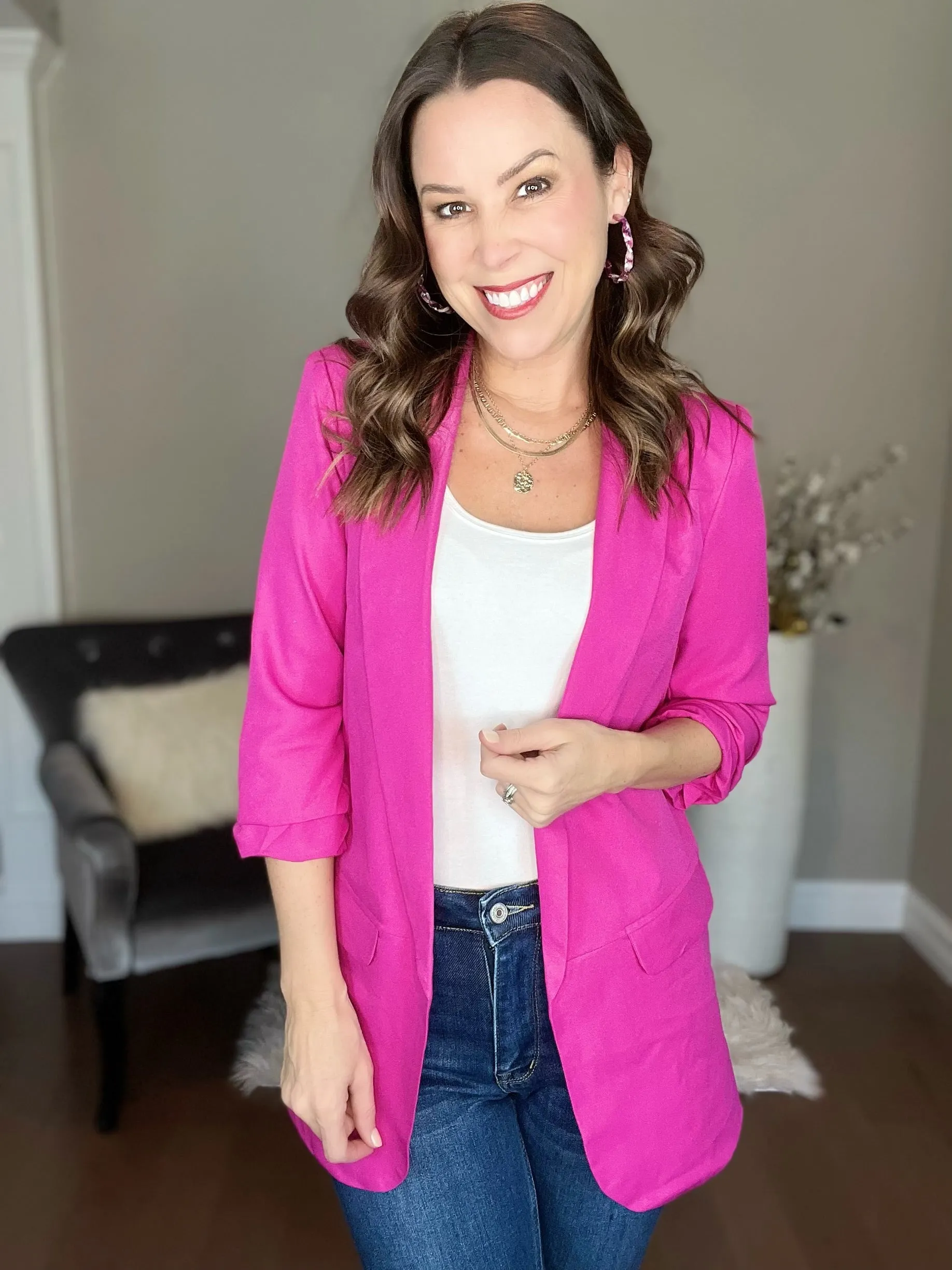 Fuchsia 3/4 Sleeve Blazer