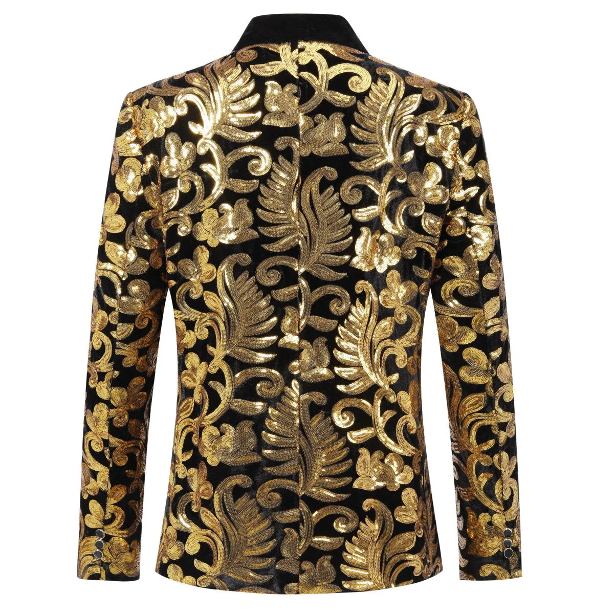 Gold Sequins Blazer Shawl Collar Blazer