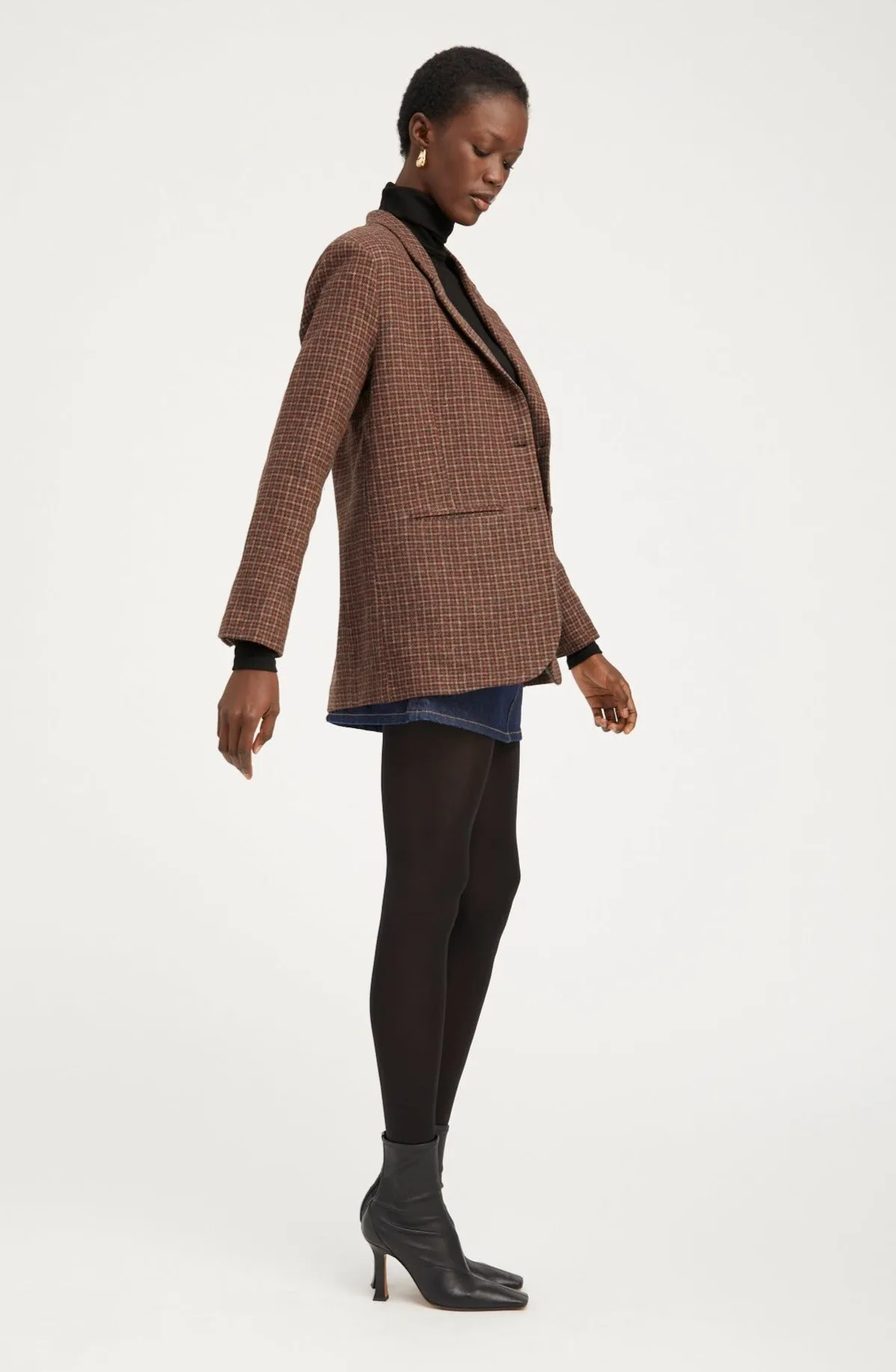 Houndstooth Wool Oversized Blazer