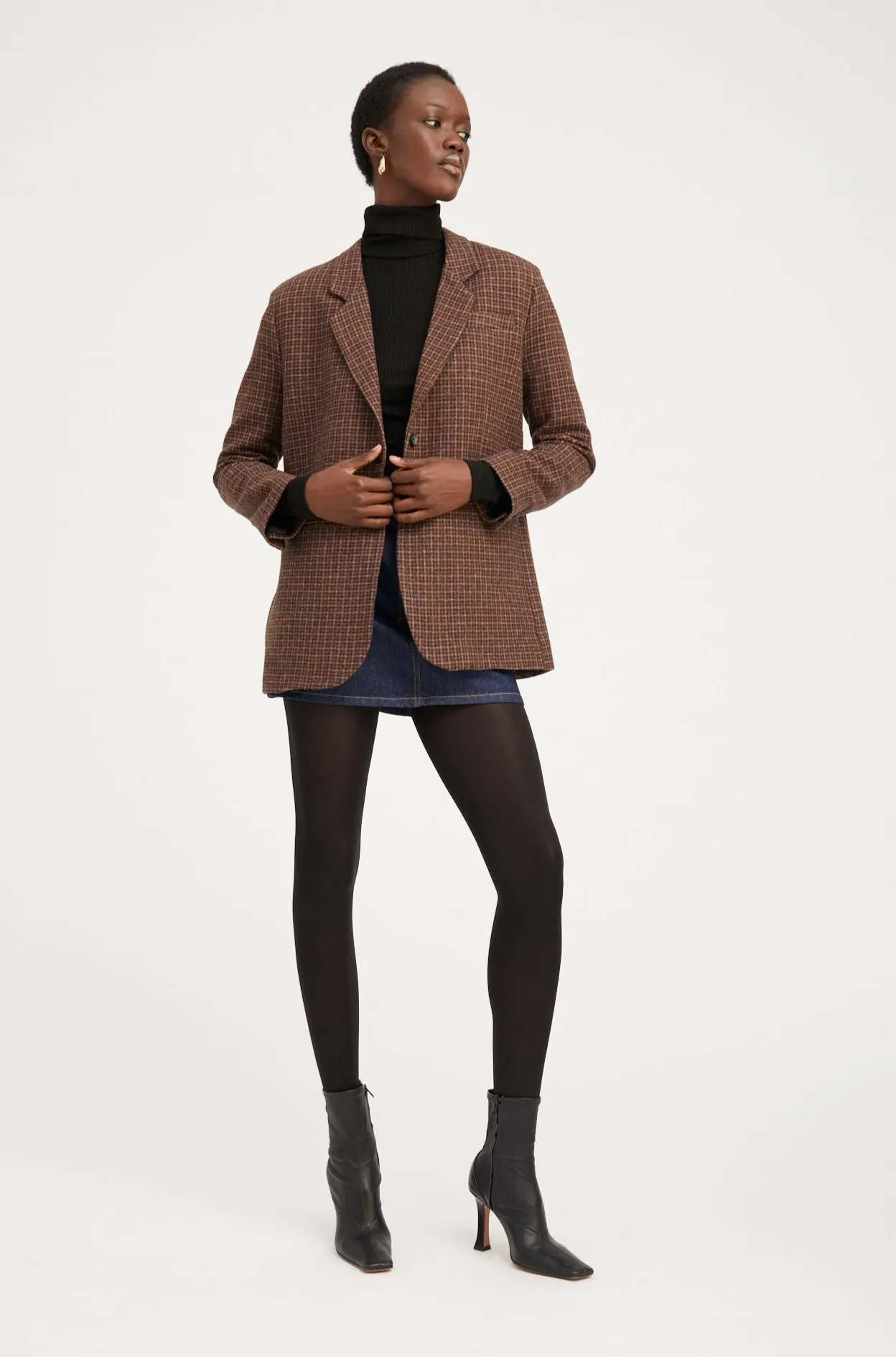 Houndstooth Wool Oversized Blazer