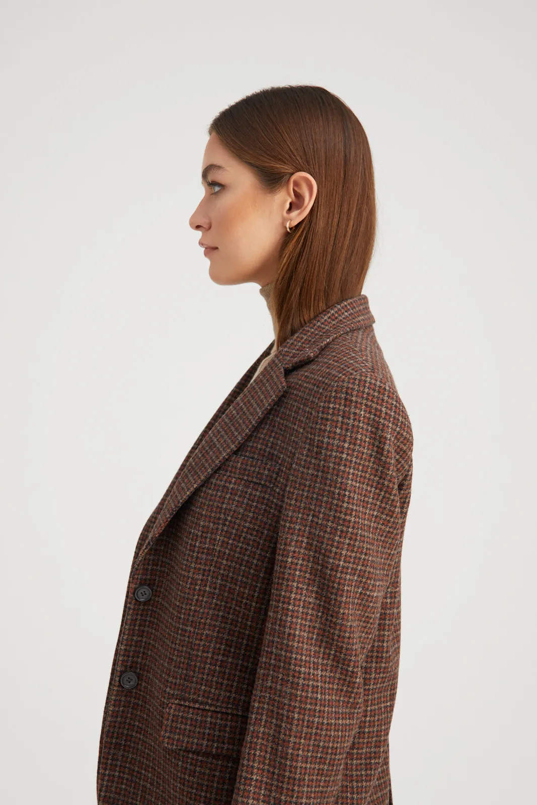 Houndstooth Wool Oversized Blazer