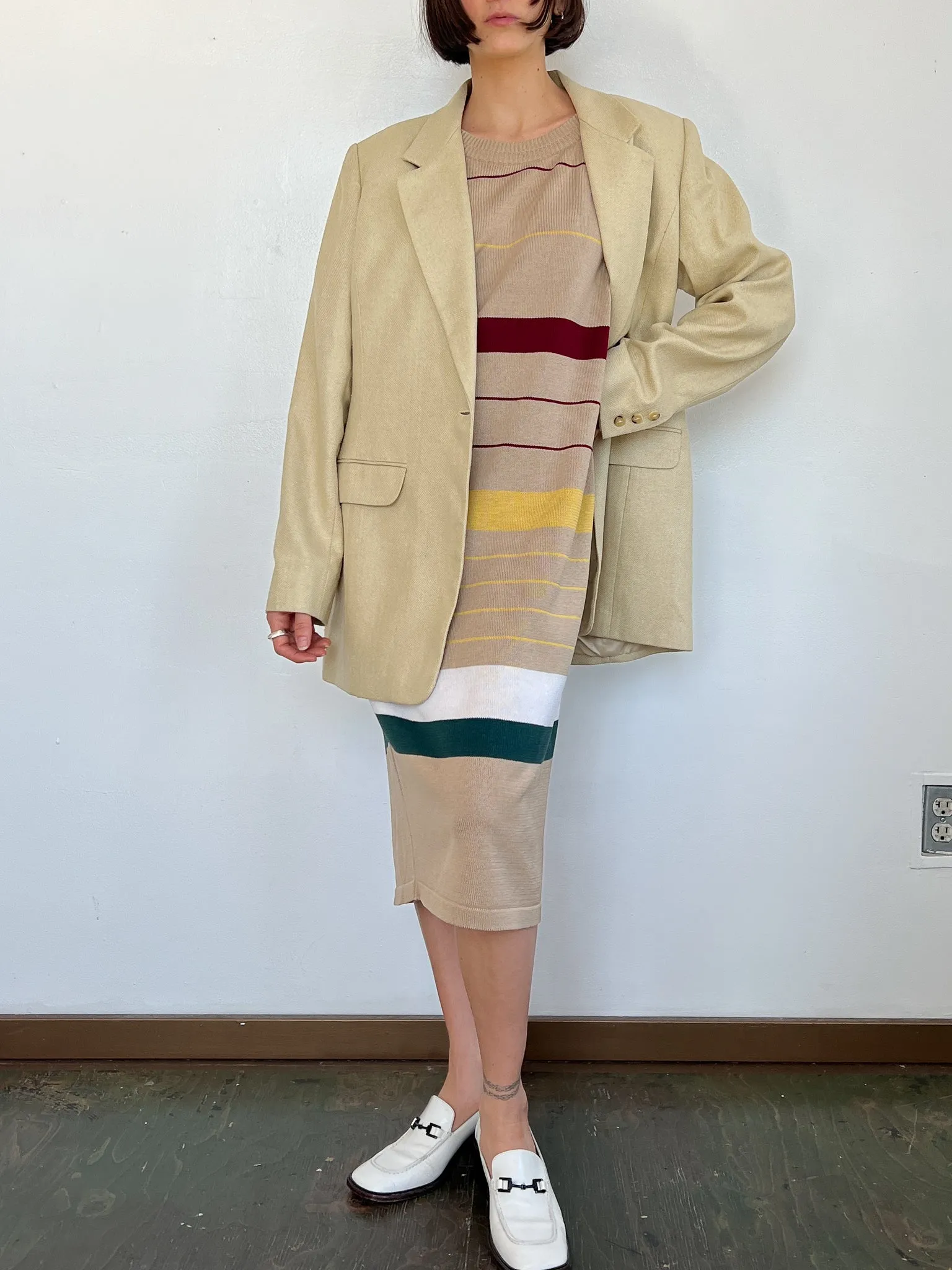 Khaki Silk Woven Blazer (L)