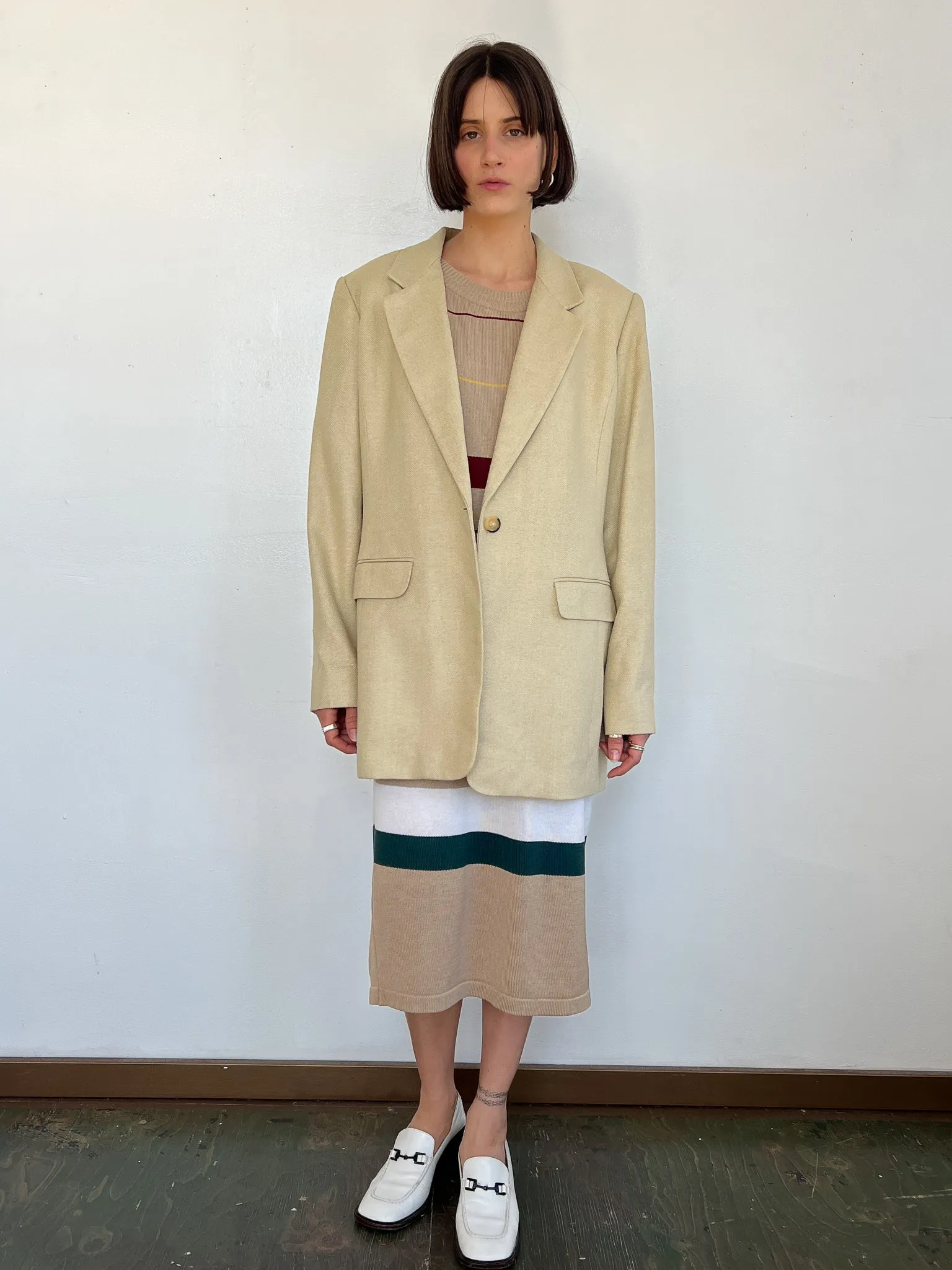 Khaki Silk Woven Blazer (L)