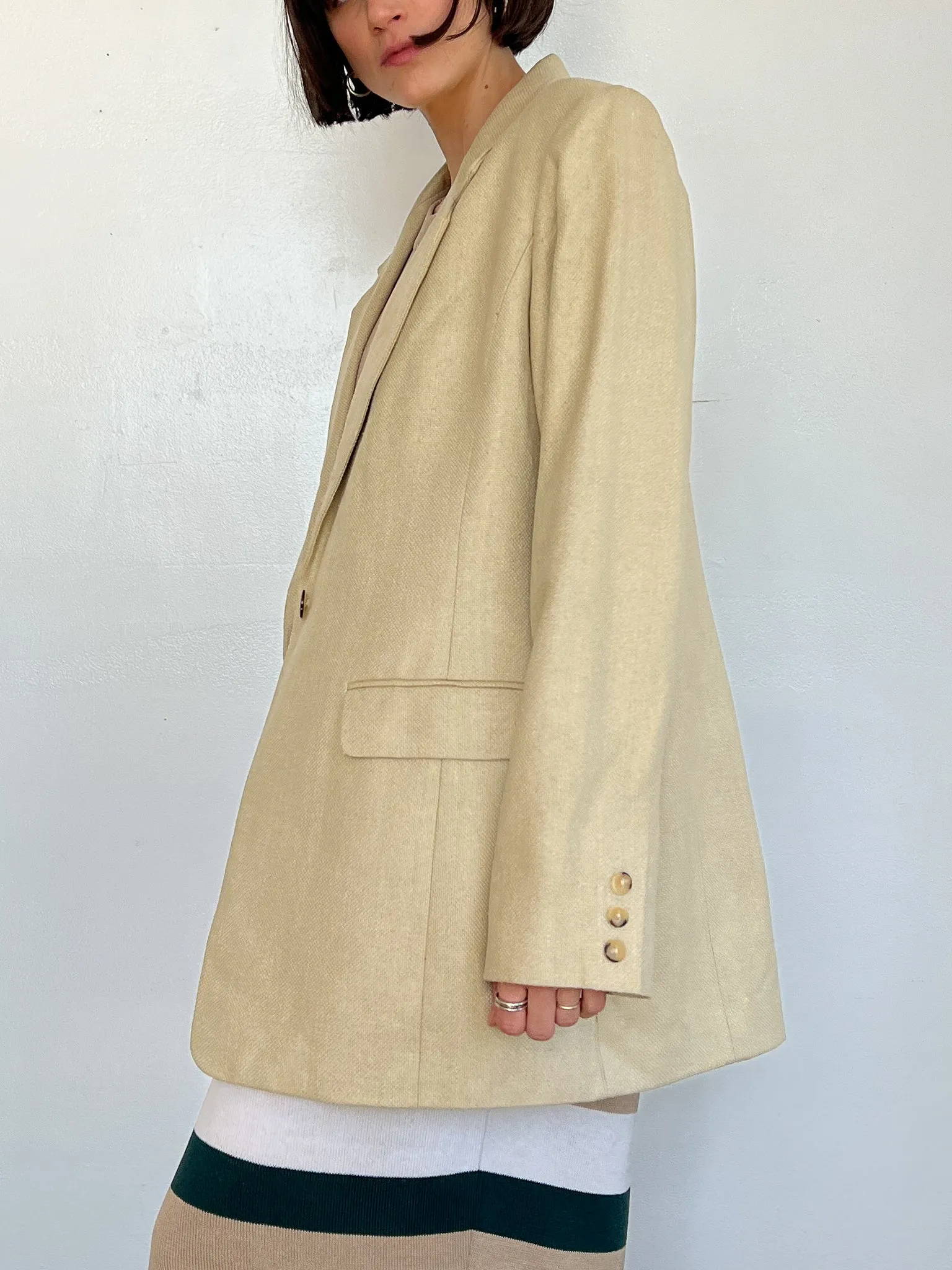 Khaki Silk Woven Blazer (L)