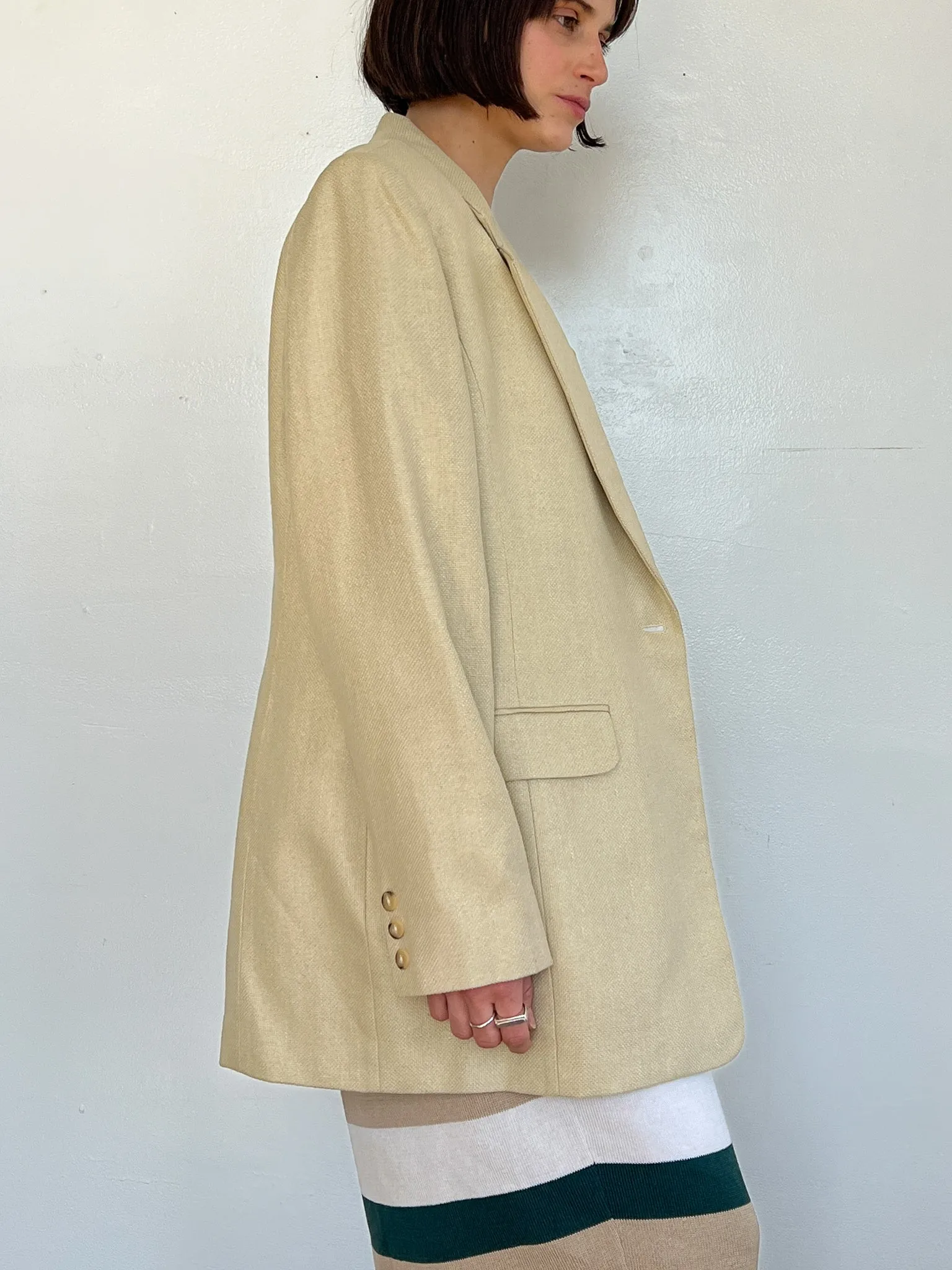 Khaki Silk Woven Blazer (L)