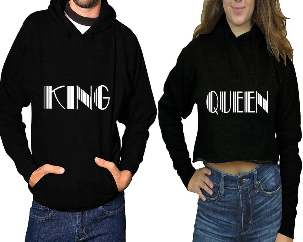 King Queen Couple Matching Pullover Hoodie for Man, Crop Top Hoodie for Woman