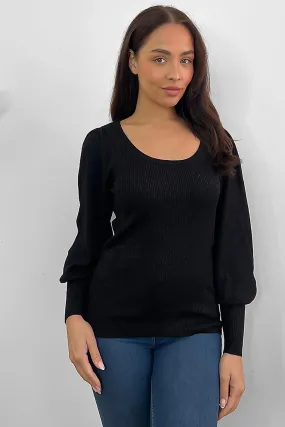 Lantern Sleeves Scoop Neck Pullover