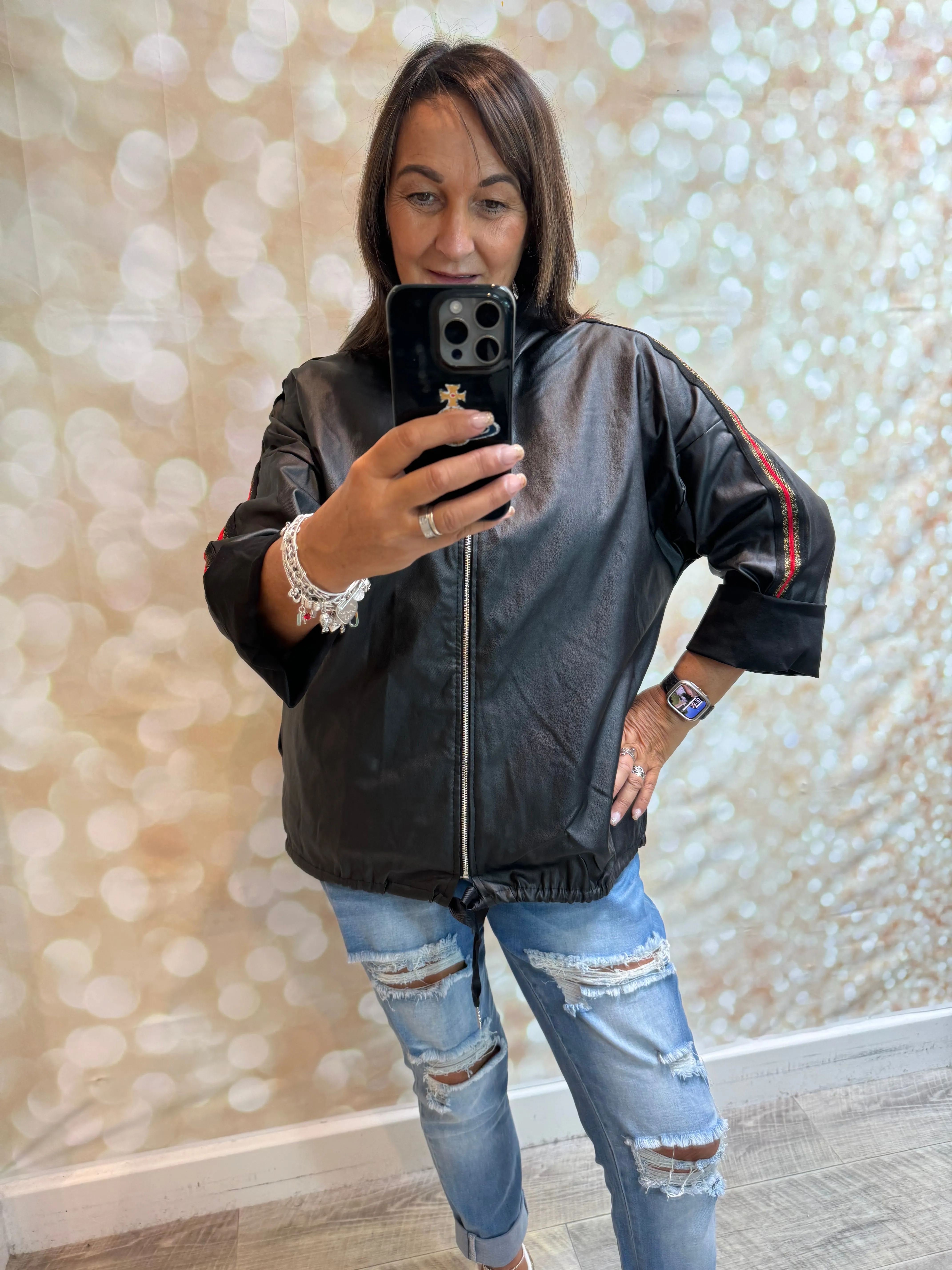 Pleather Hooded Jacket