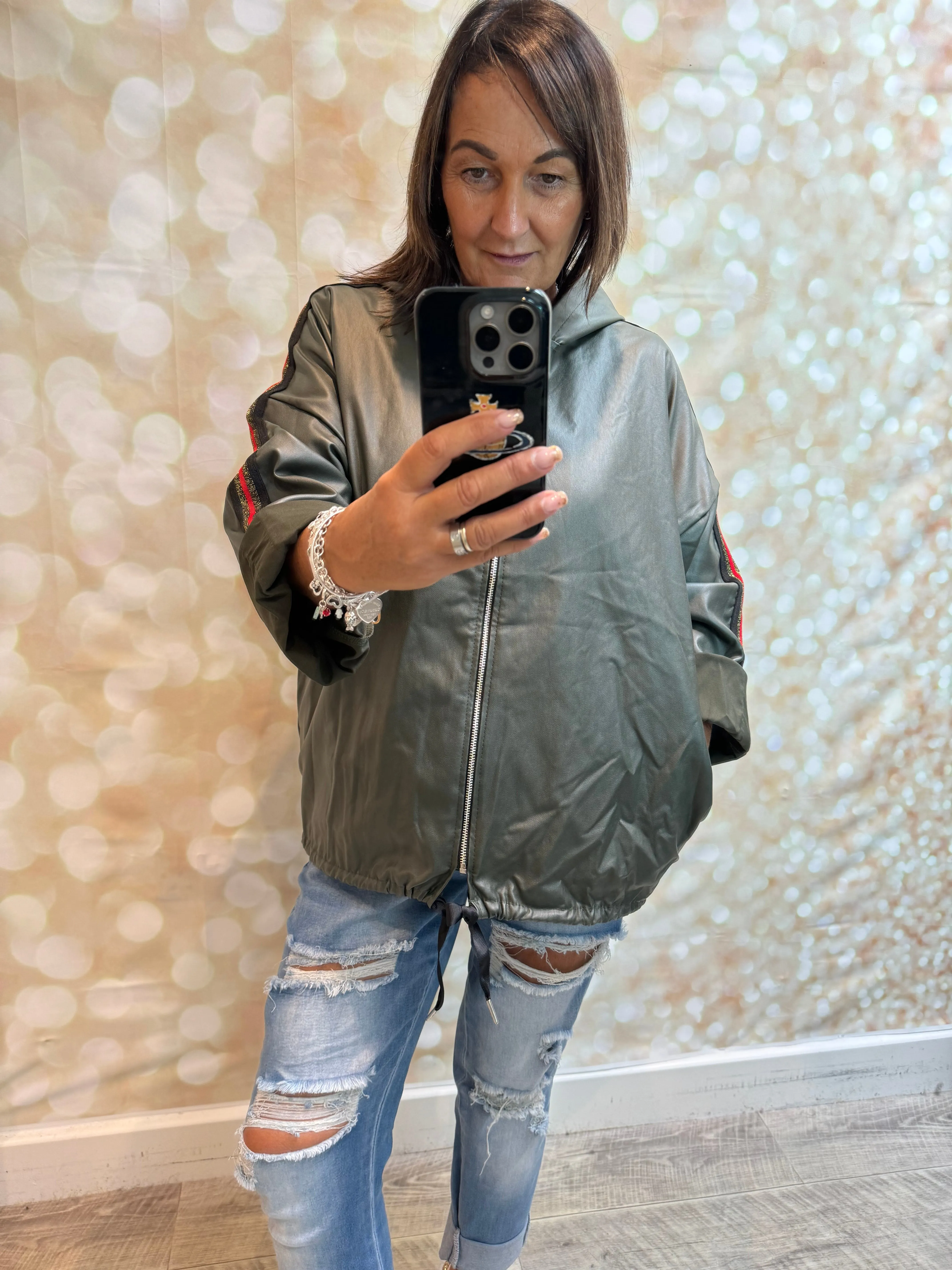 Pleather Hooded Jacket