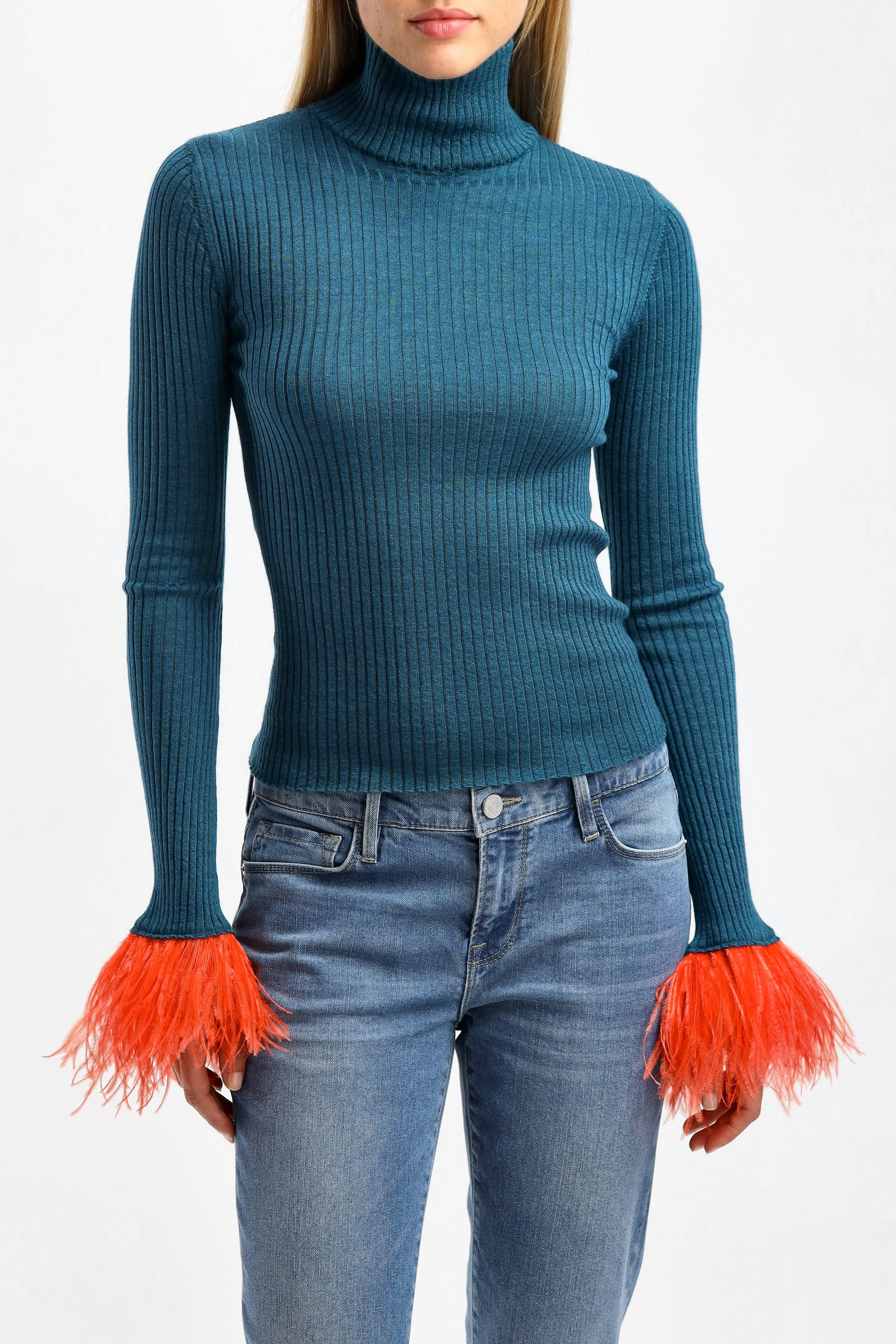 Pullover Feathers in Petrolio