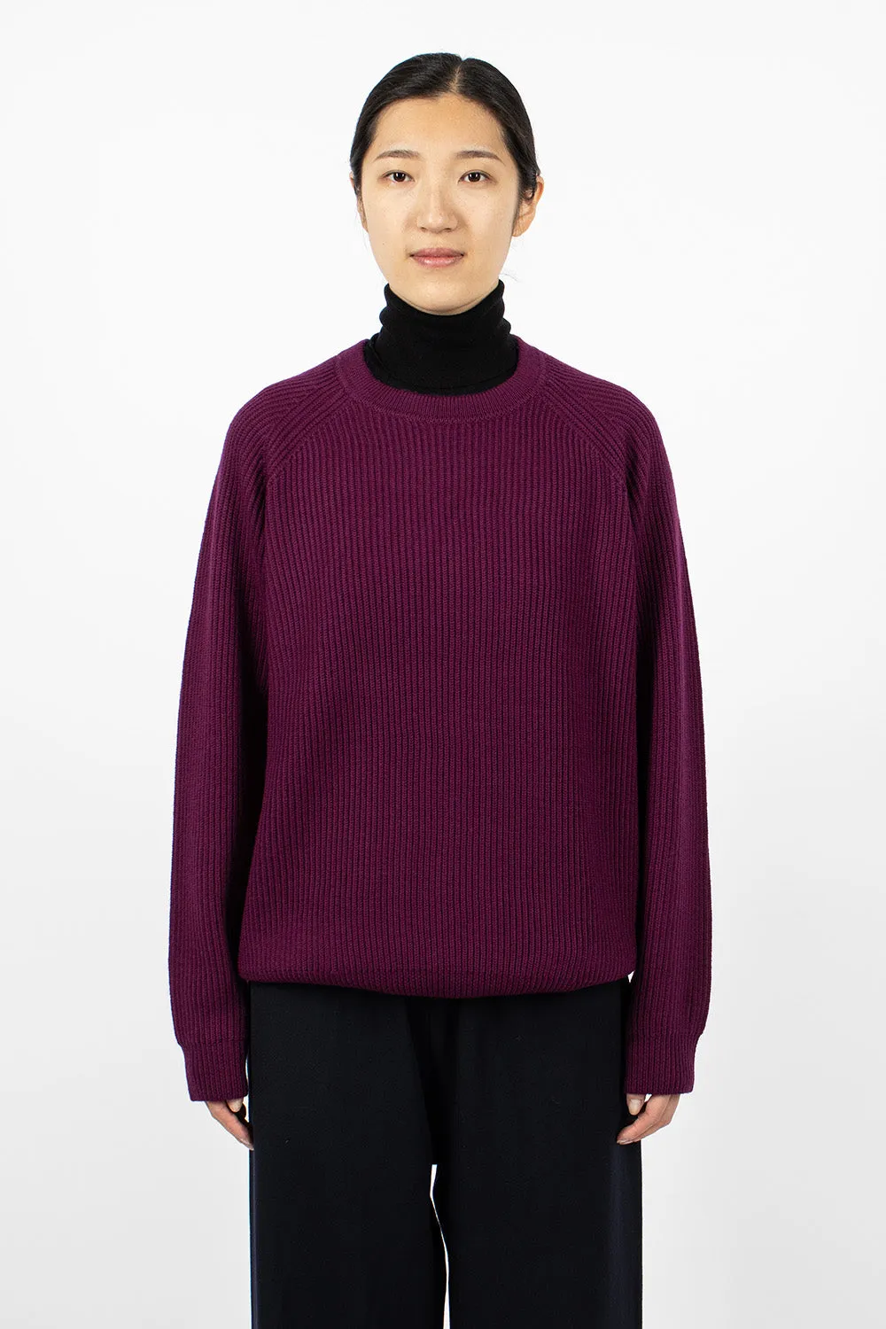 Ribbed Raglan Crewneck Plum