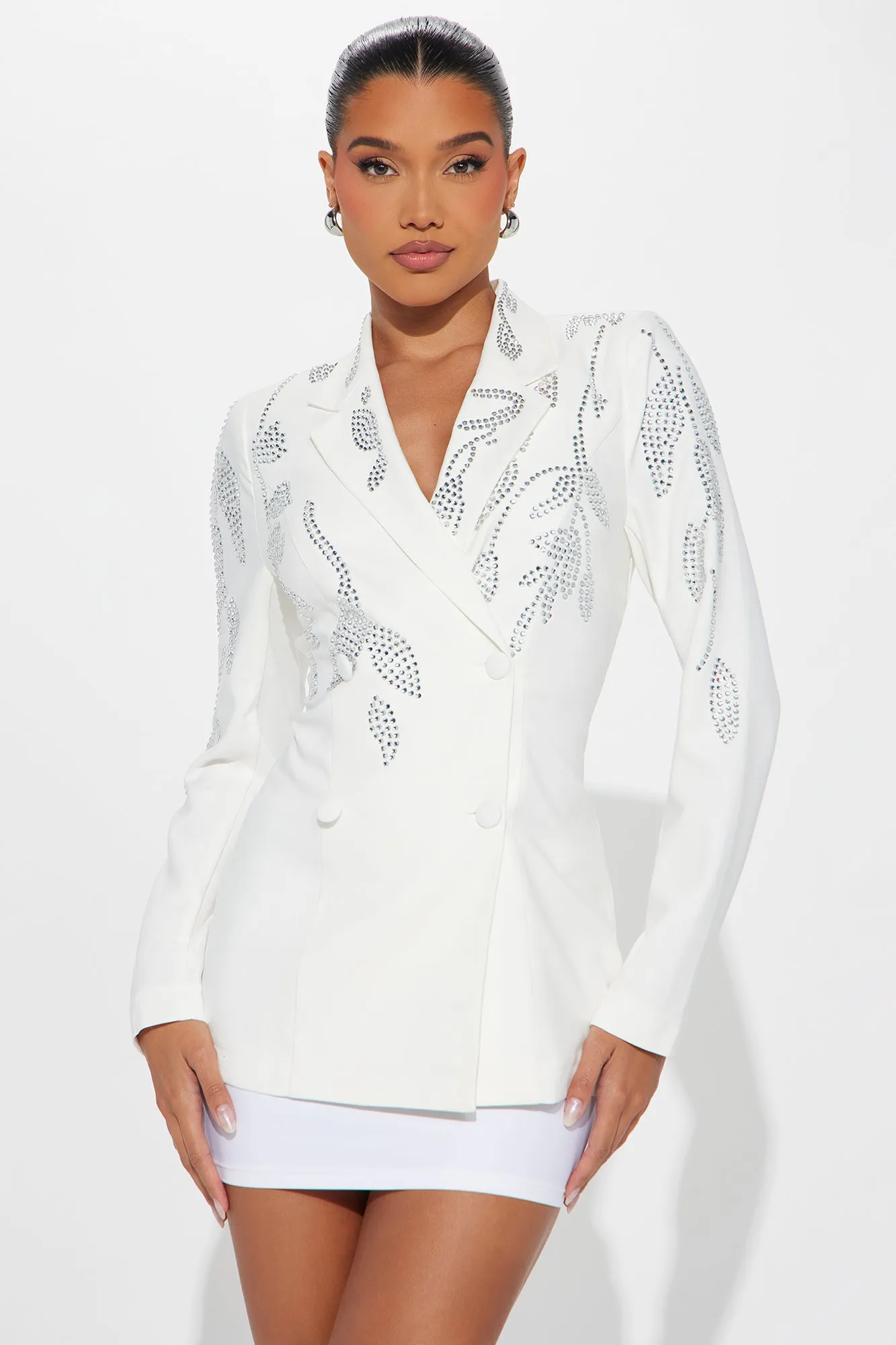 Stand Out Rhinestone Blazer - White