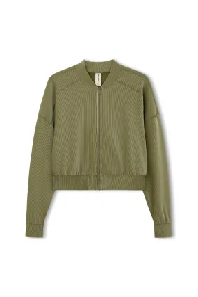 Stylish Olive Stripe Ribbed Jacket - Modern Outerwear