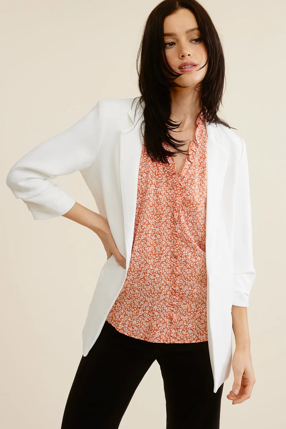 White 3/4 Sleeve Blazer