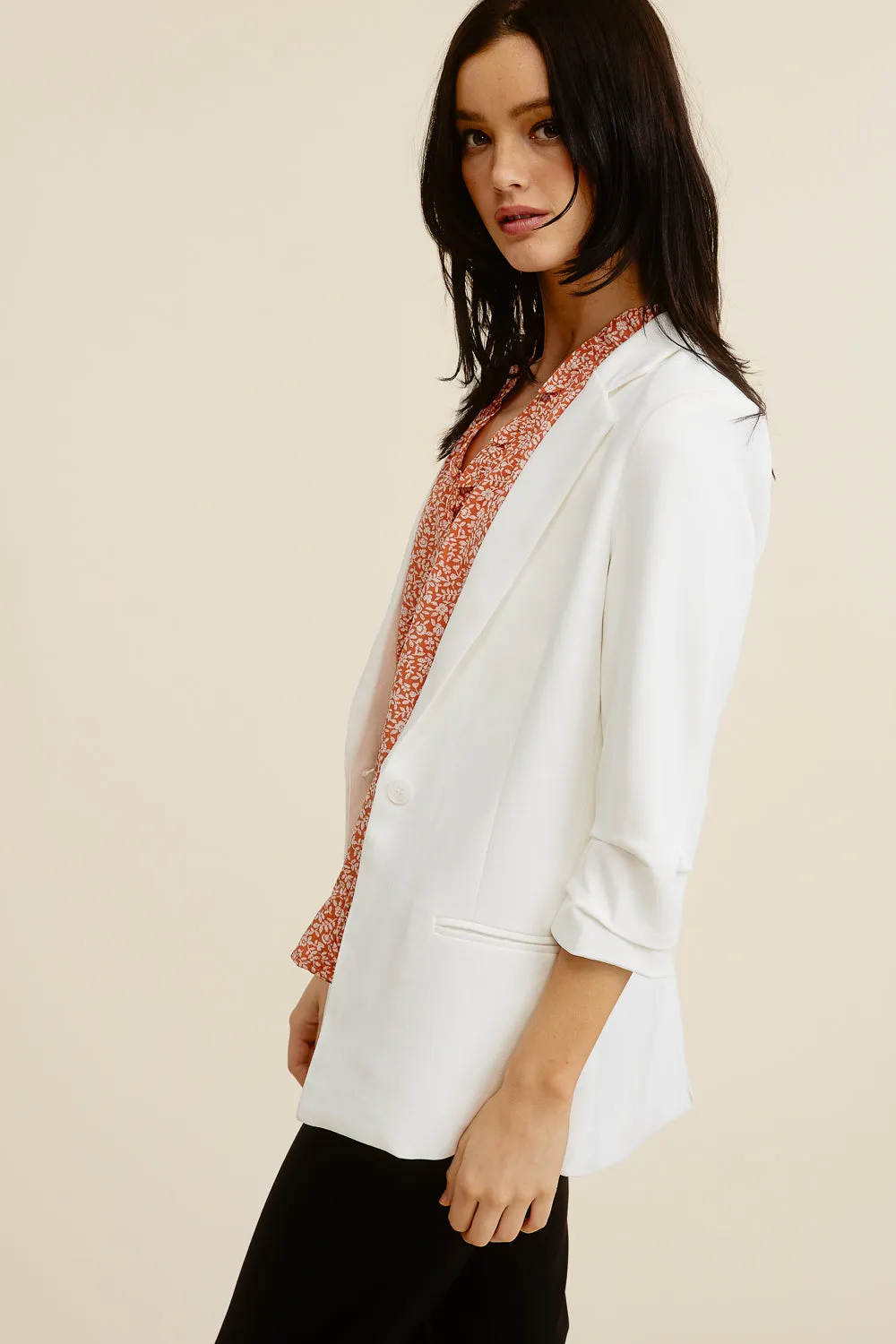 White 3/4 Sleeve Blazer