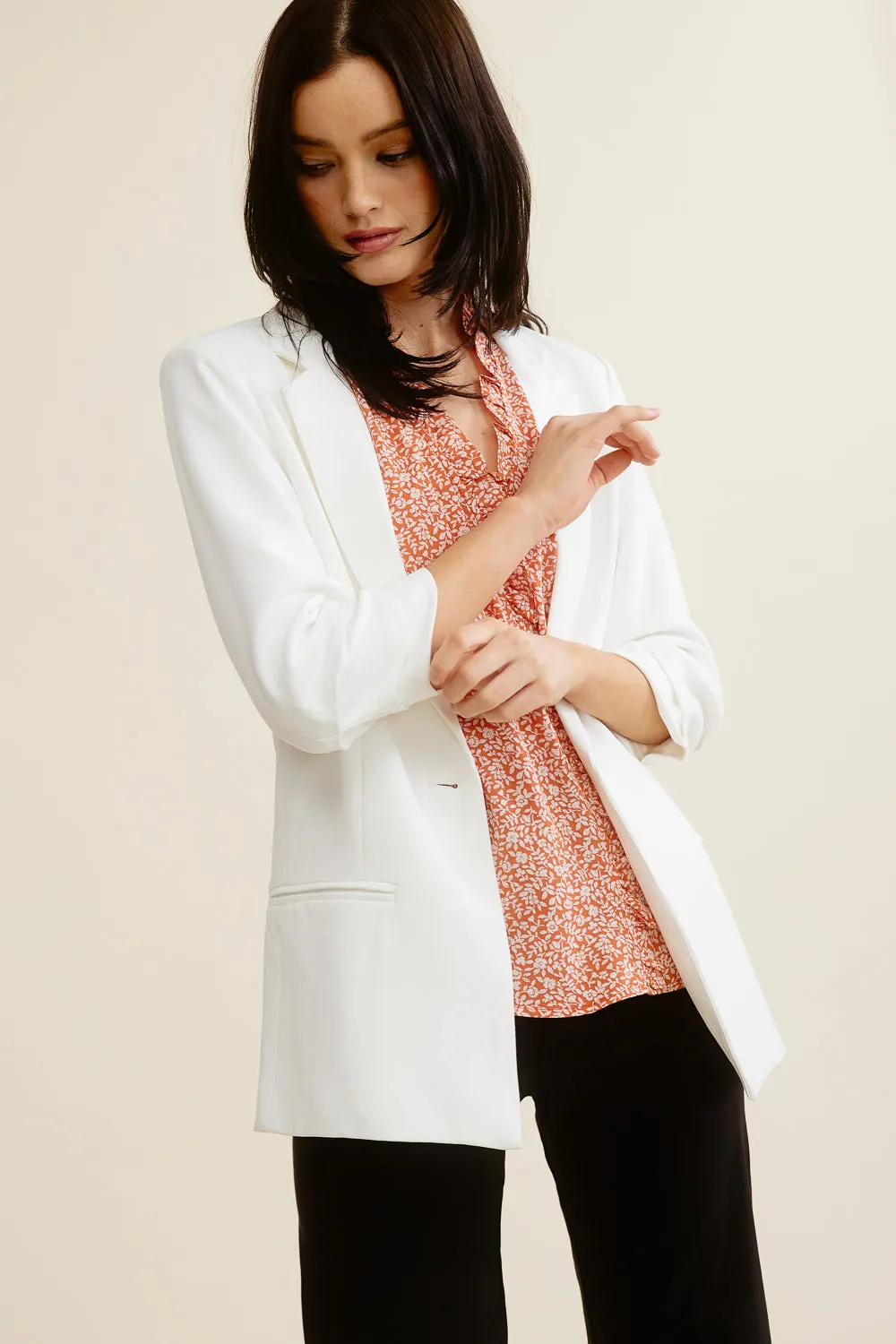 White 3/4 Sleeve Blazer